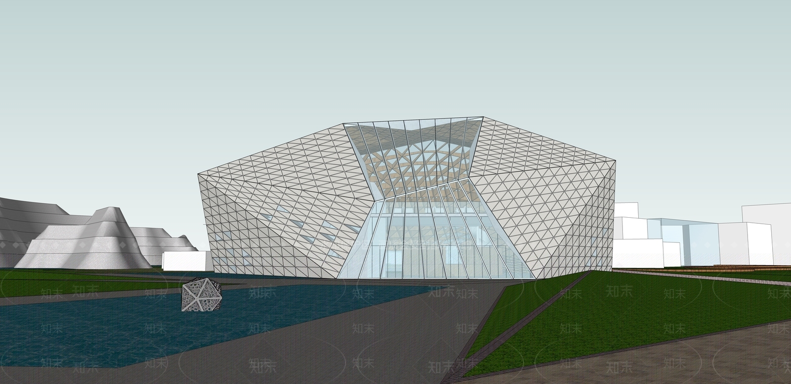 现代售楼处建筑SU模型下载【ID:1144213451】
