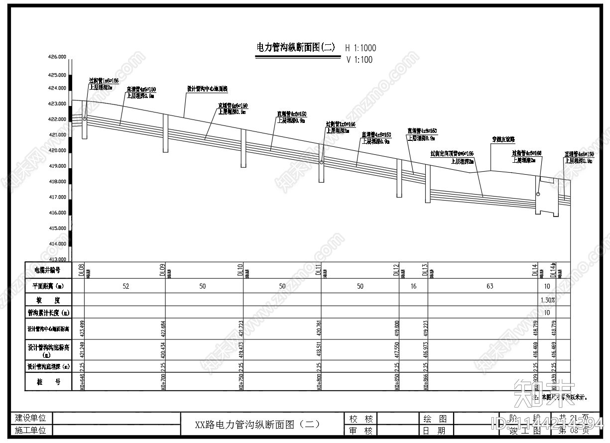 道路电力管沟工程平面纵断面cad施工图下载【ID:1144214394】