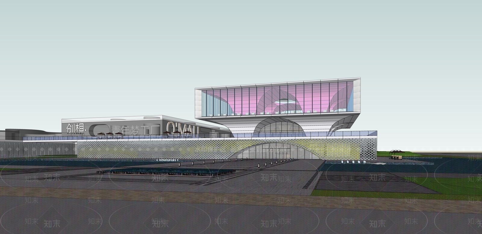 现代售楼处建筑SU模型下载【ID:1144214797】