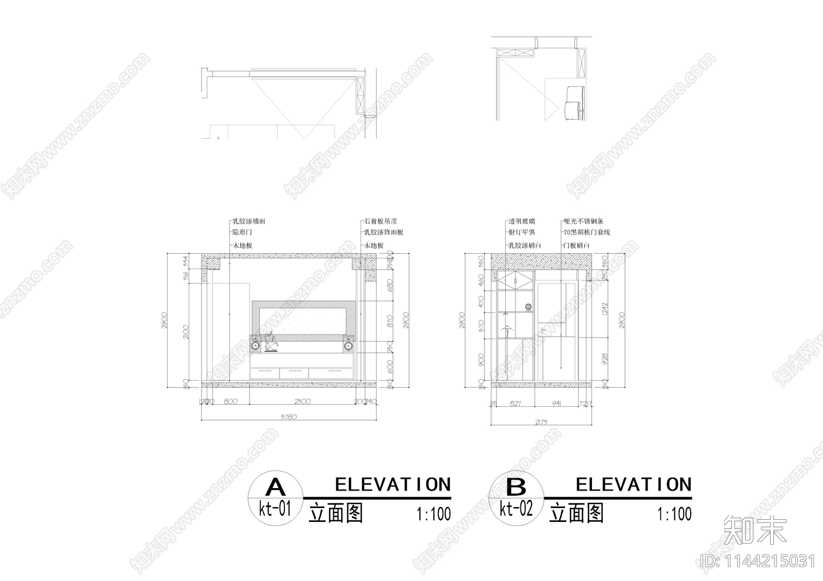 小户型公寓室内cad施工图下载【ID:1144215031】