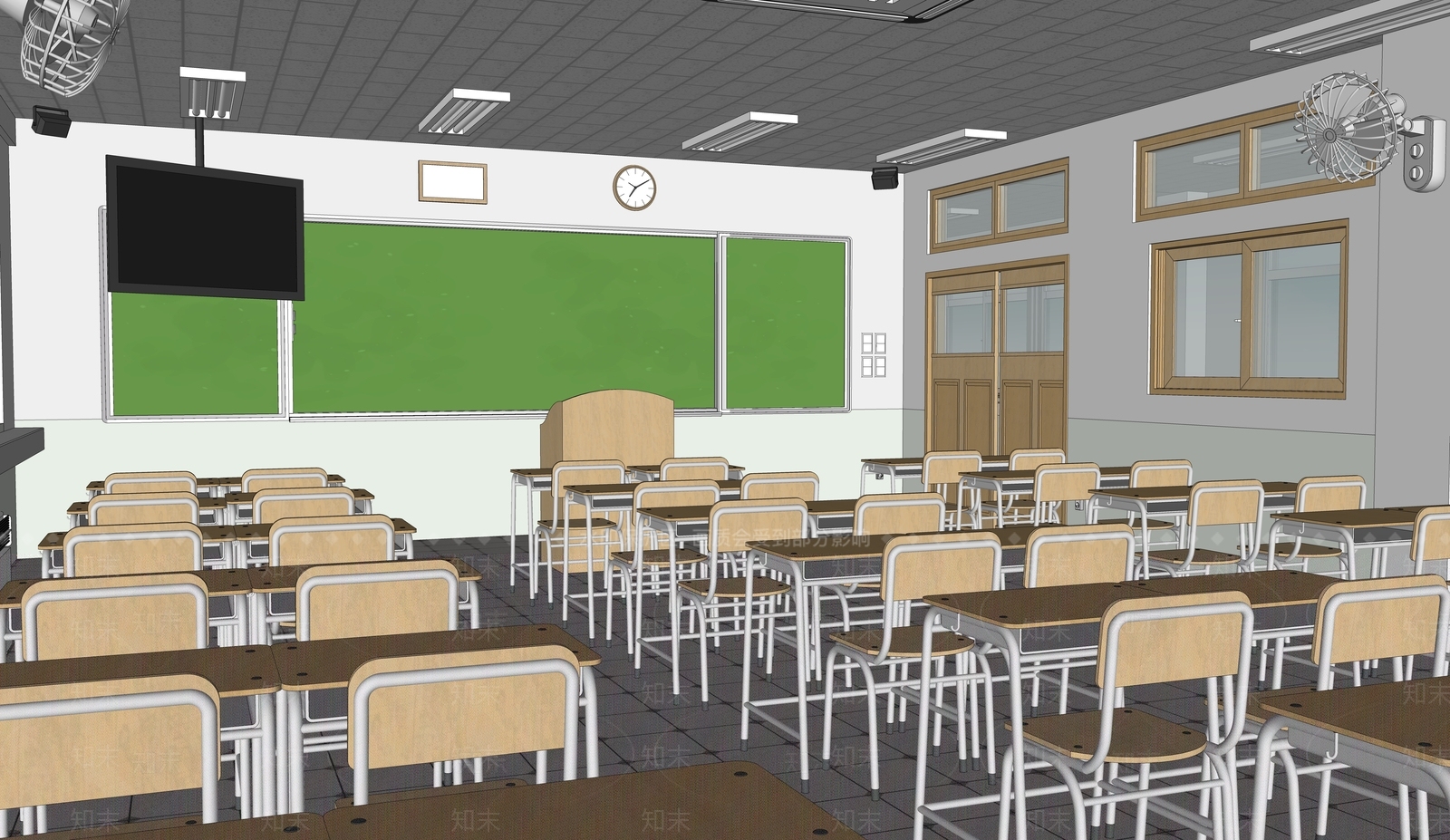 现代学校教室SU模型下载【ID:1144216894】