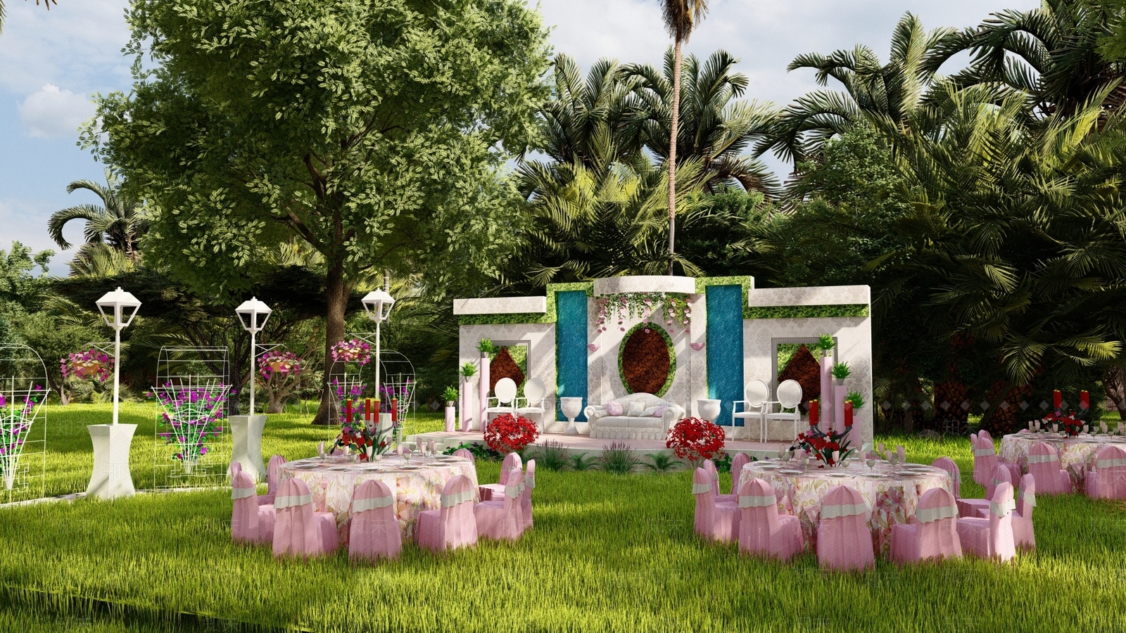 现代草坪婚礼美陈SU模型下载【ID:1144218012】