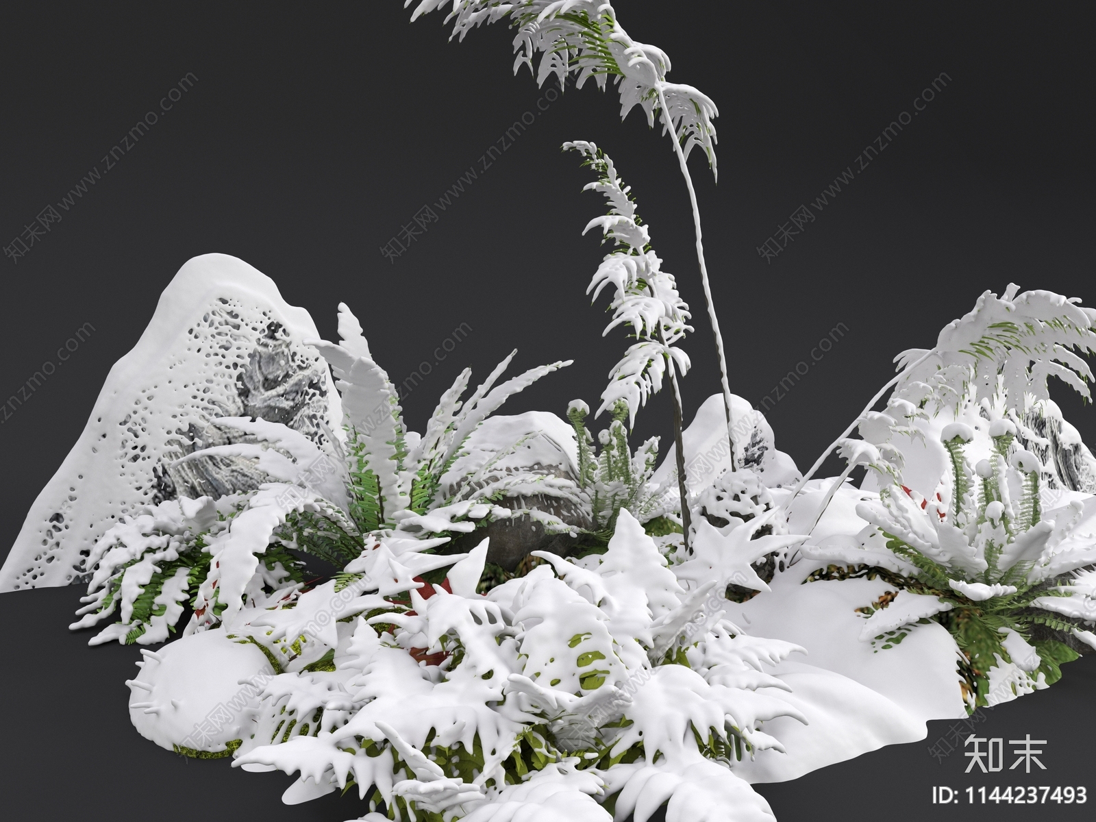 雪景植物堆3D模型下载【ID:1144237493】