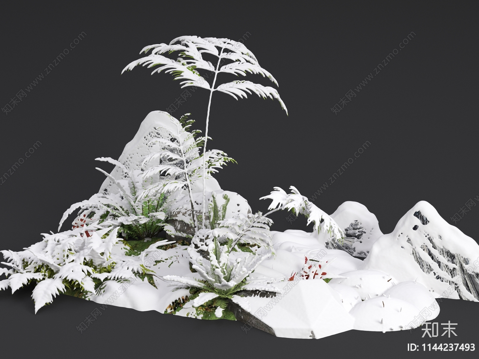 雪景植物堆3D模型下载【ID:1144237493】