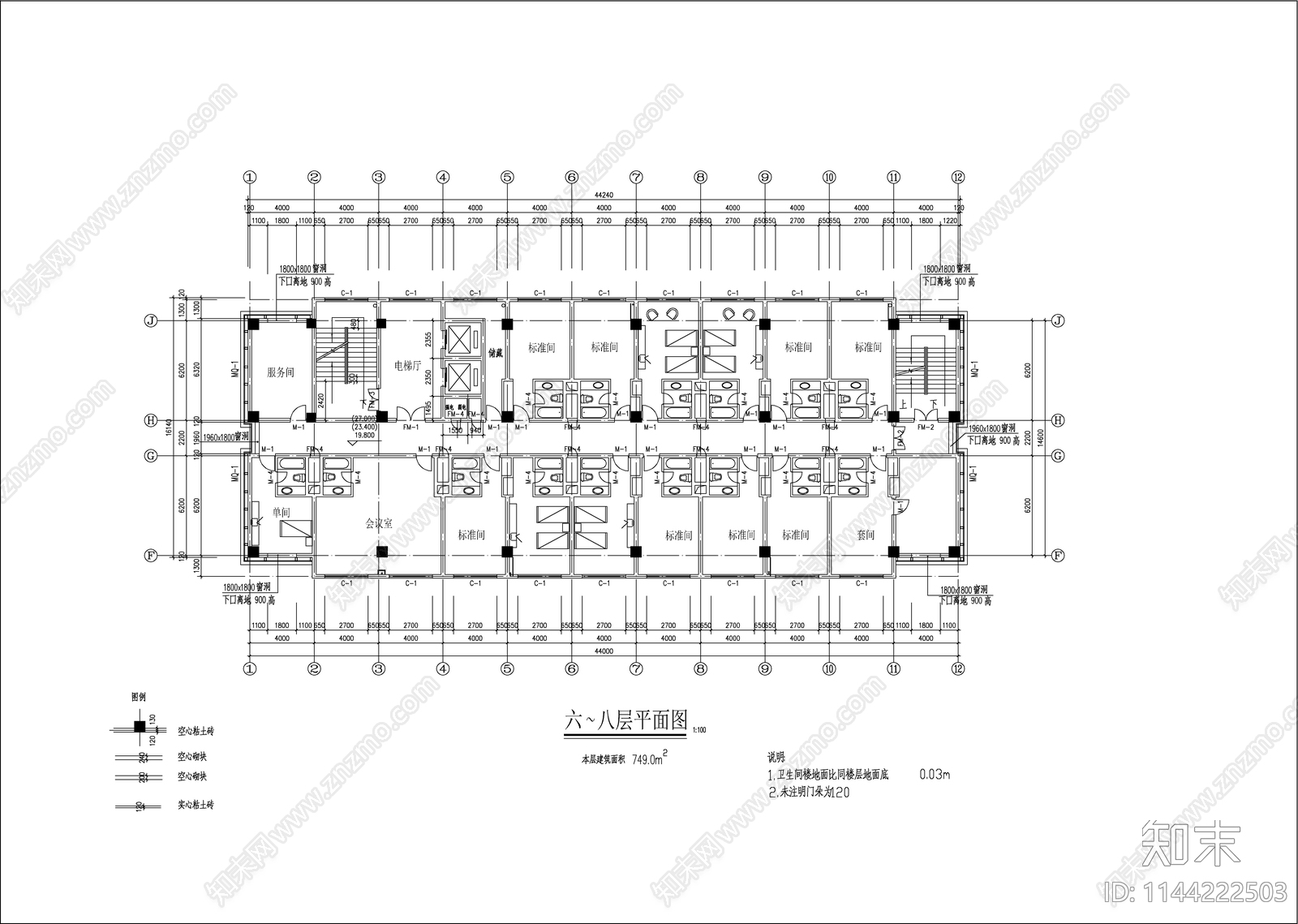 党校学员公寓建筑cad施工图下载【ID:1144222503】