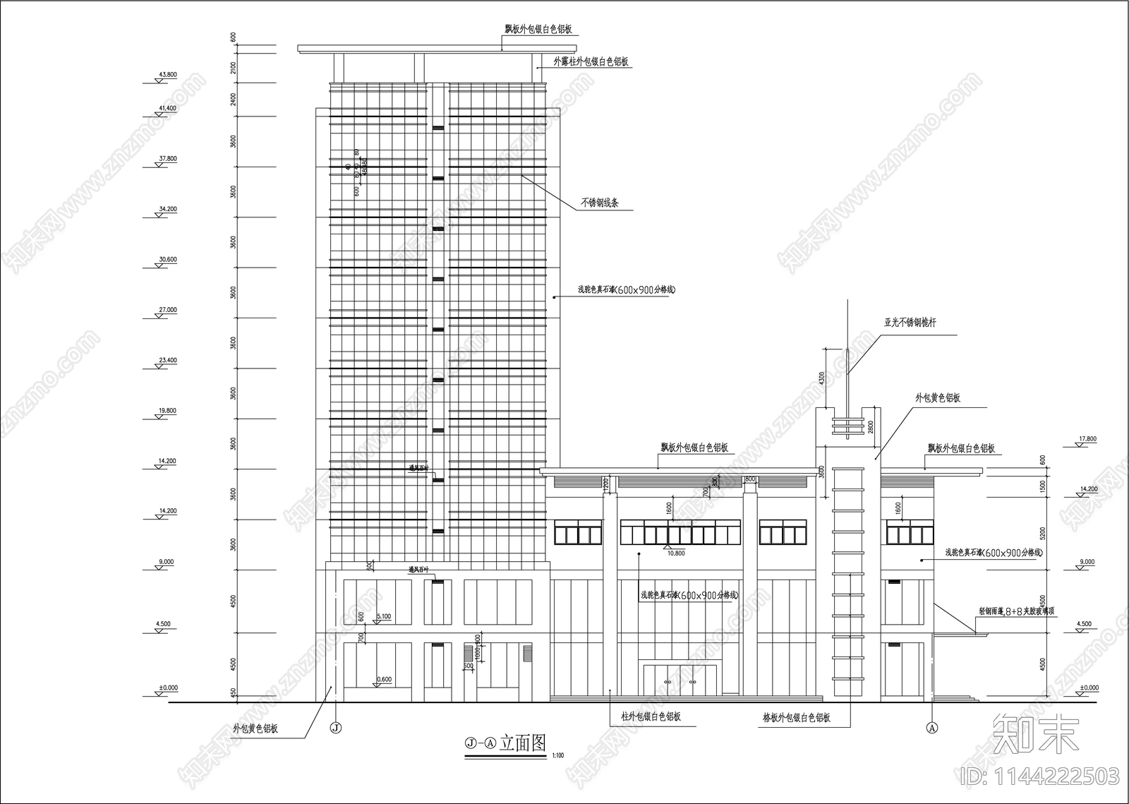 党校学员公寓建筑cad施工图下载【ID:1144222503】