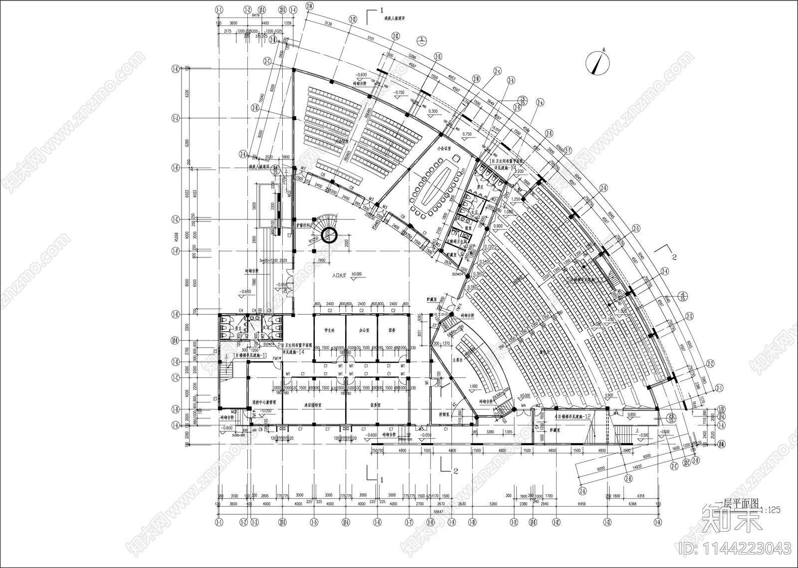 高校行政楼建筑cad施工图下载【ID:1144223043】