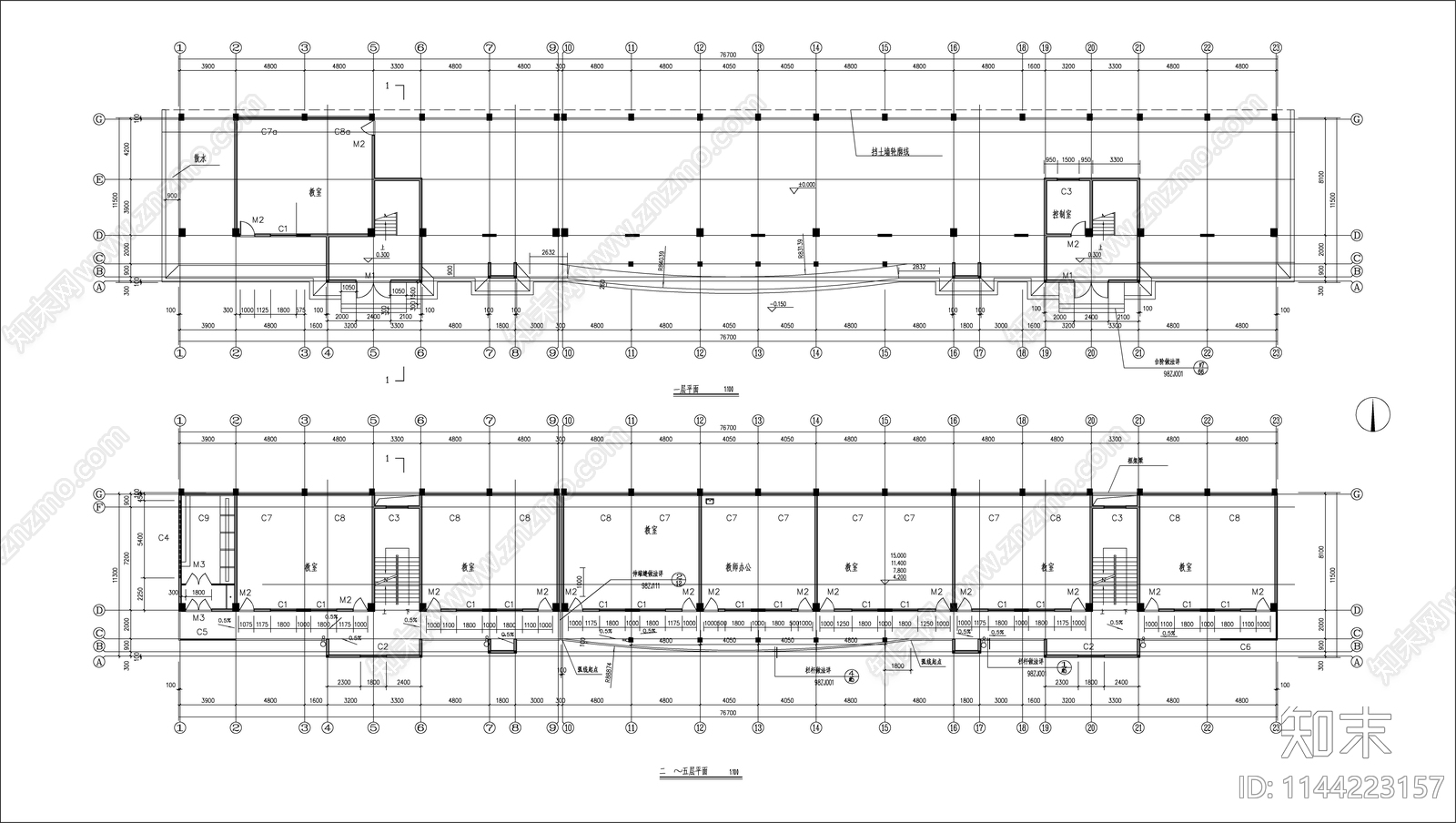 中学教学楼建筑cad施工图下载【ID:1144223157】