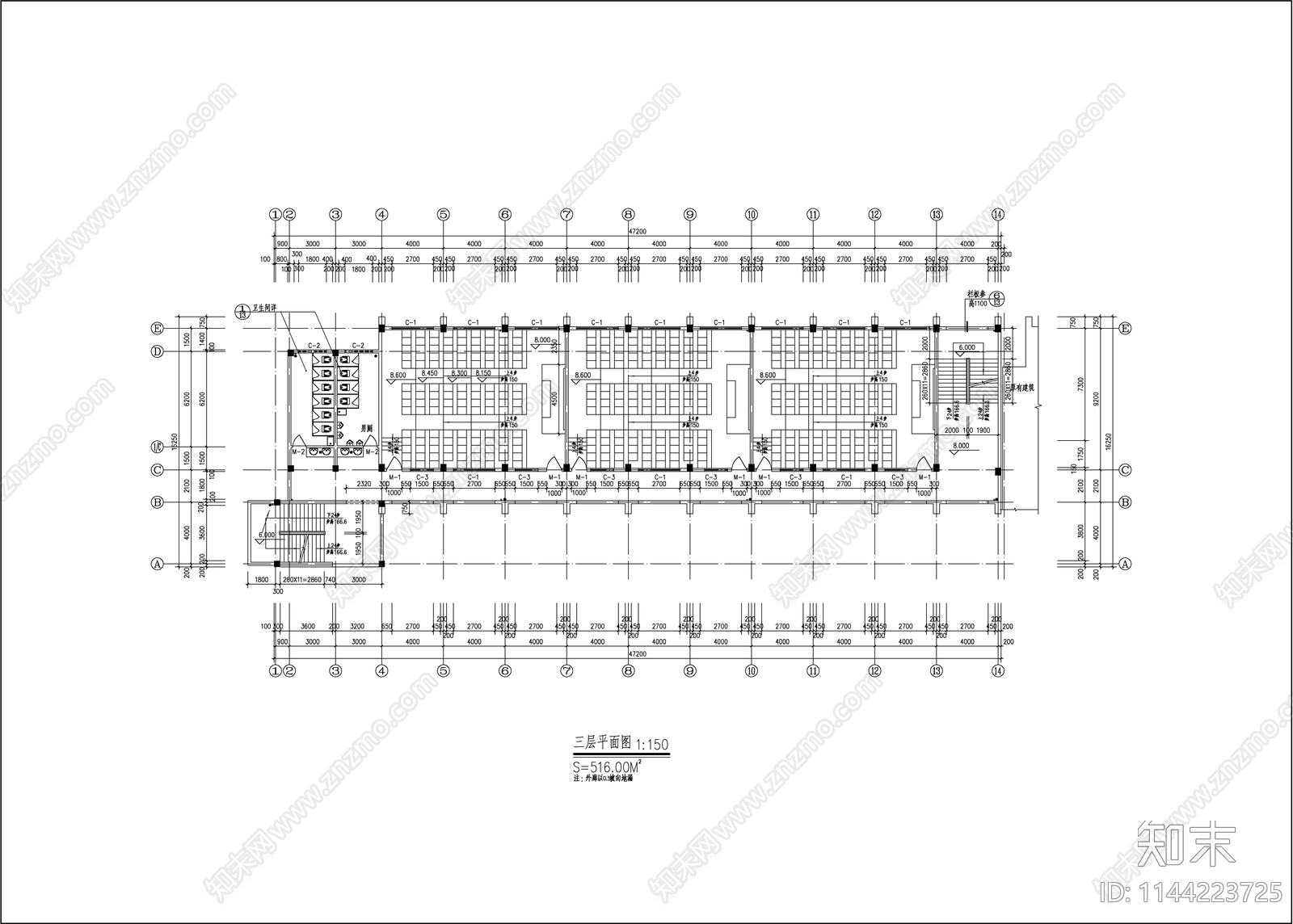 大学教学楼建筑cad施工图下载【ID:1144223725】