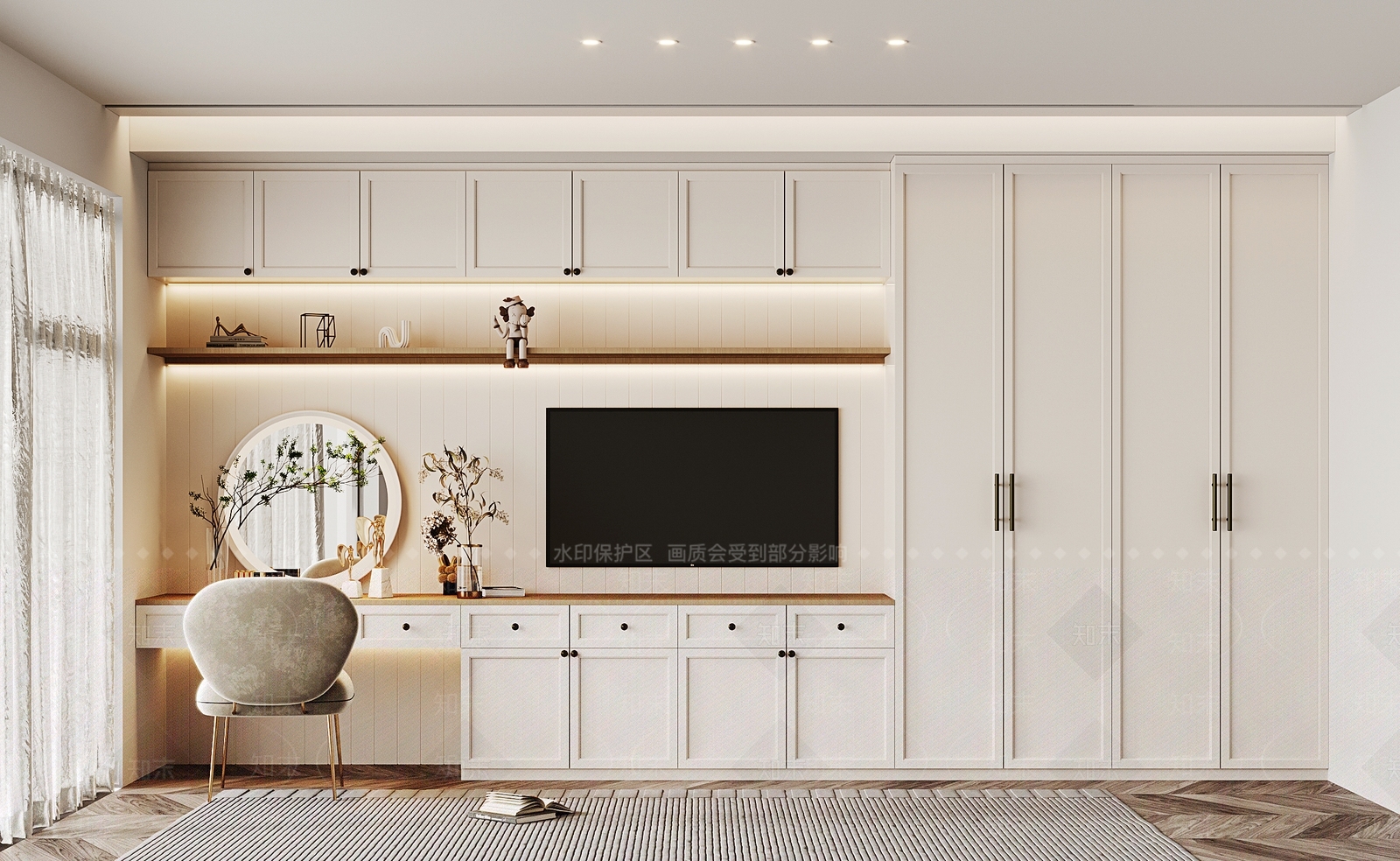 法式妆台妆凳组合3D模型下载【ID:1144225500】
