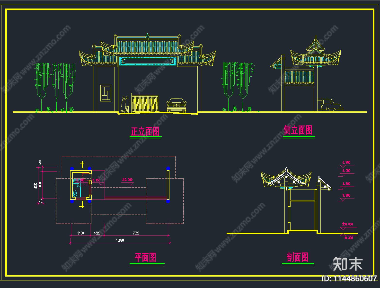 25套精品牌楼牌坊cad施工图下载【ID:1144860607】