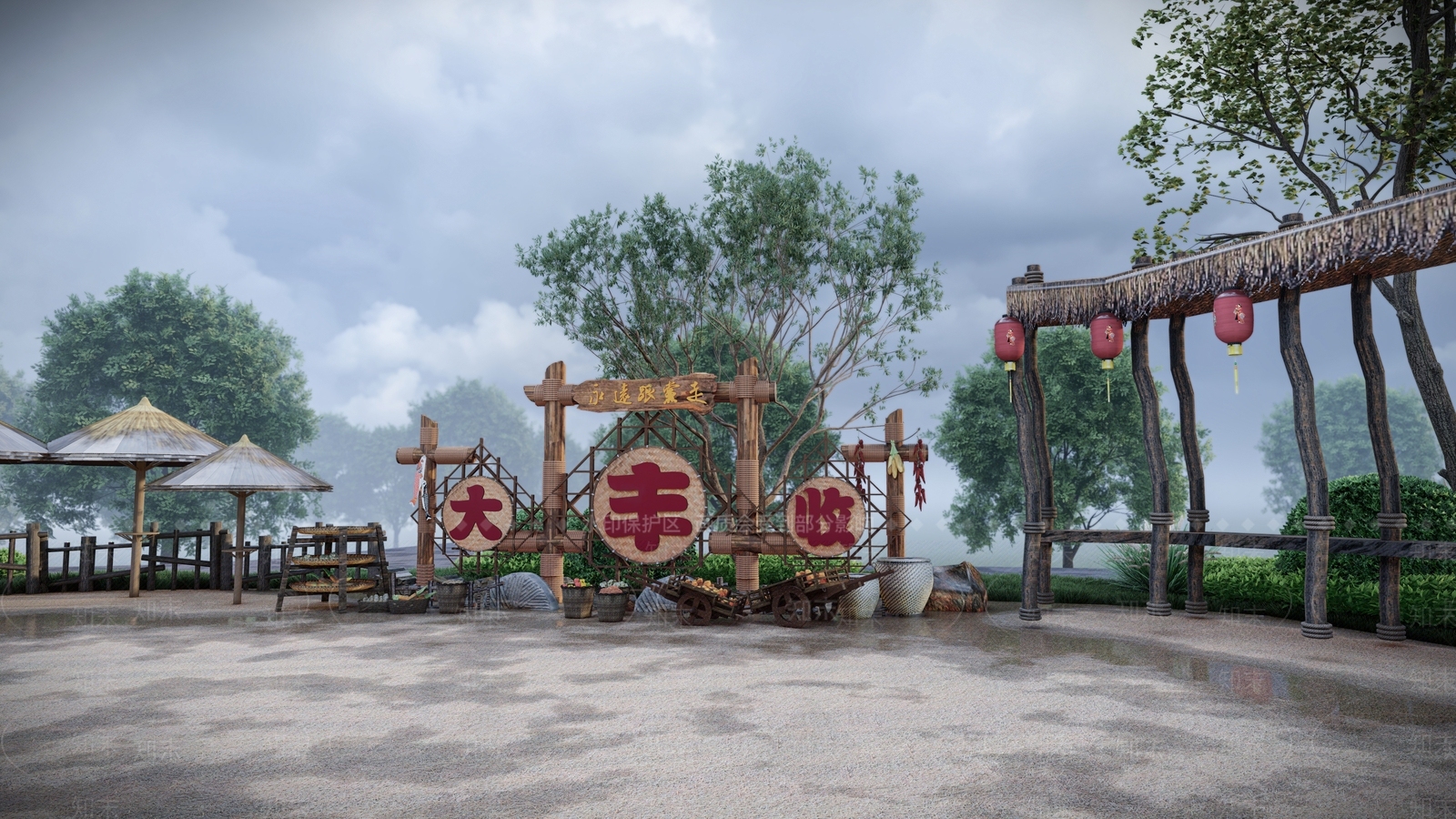 新中式农耕丰收雕塑小品SU模型下载【ID:1144226929】