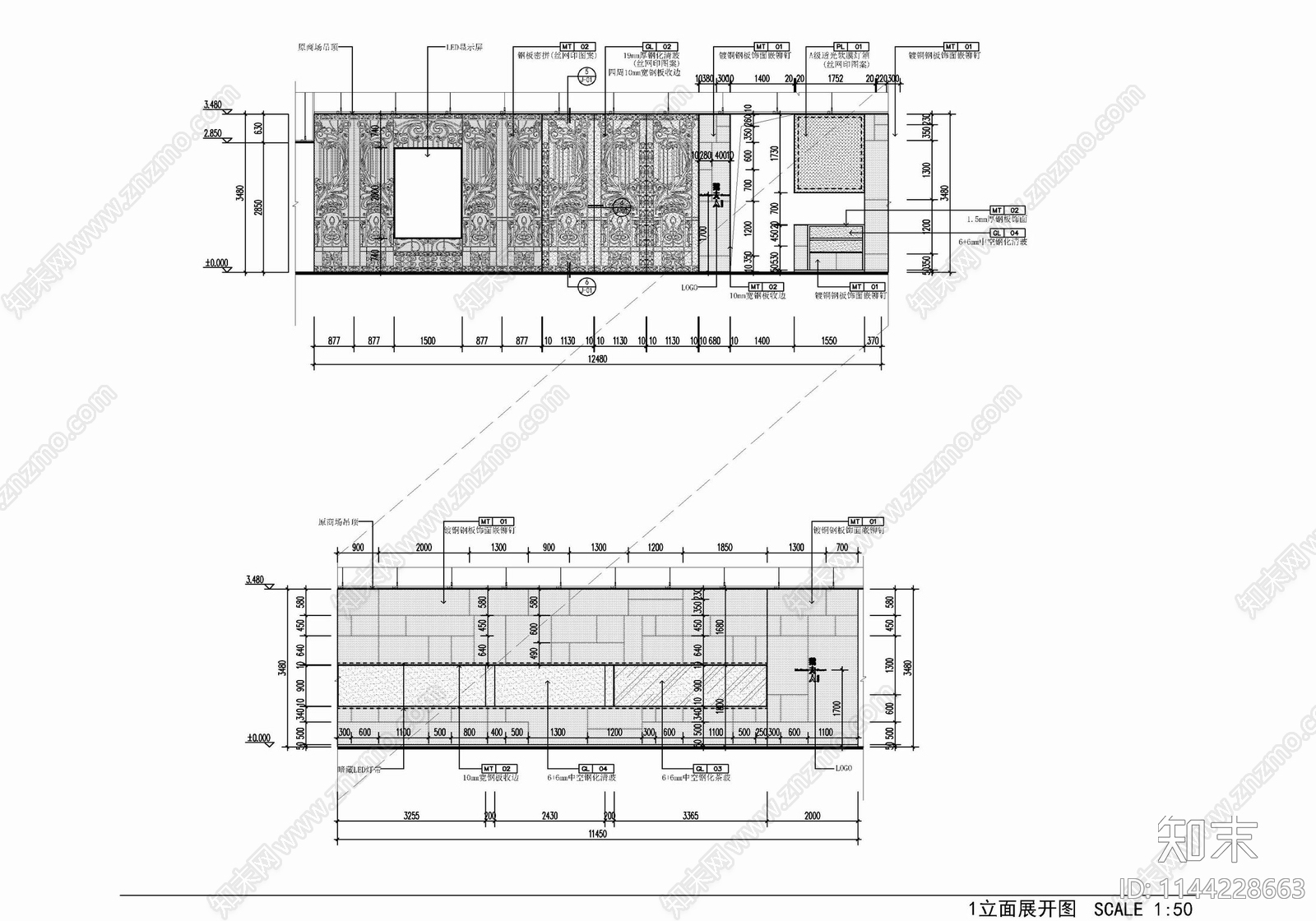 600㎡中餐厅室内cad施工图下载【ID:1144228663】