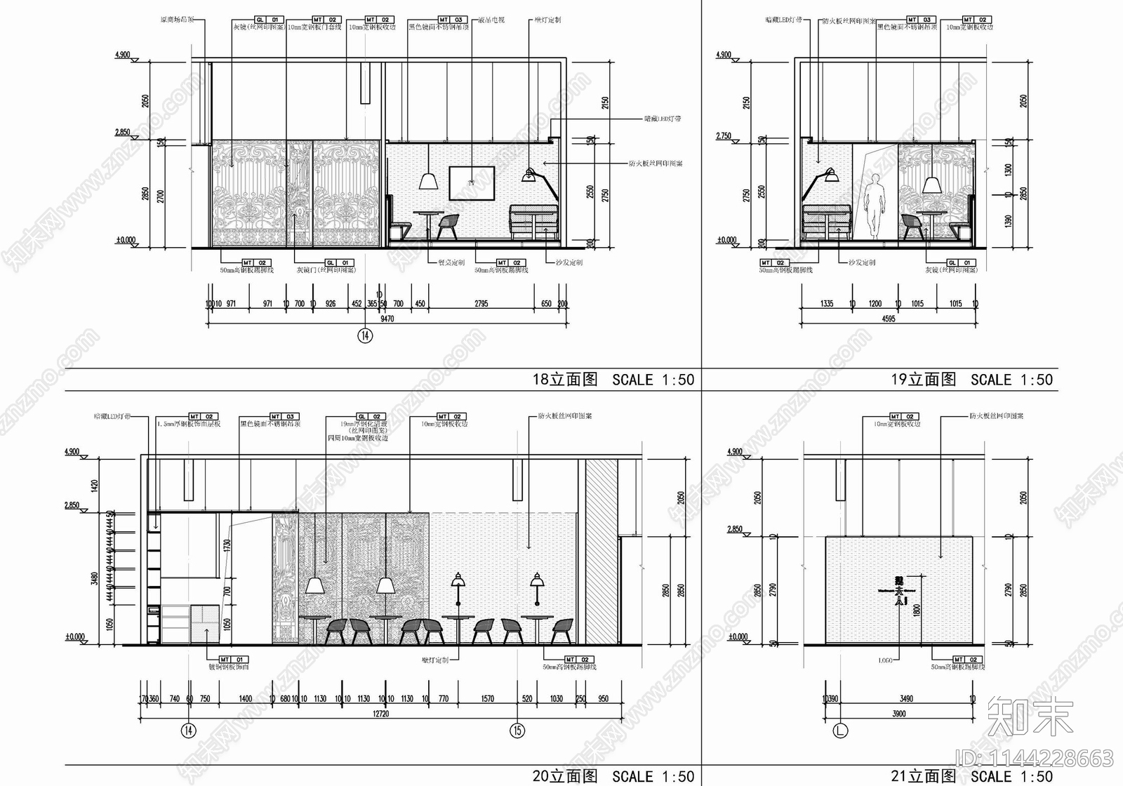 600㎡中餐厅室内cad施工图下载【ID:1144228663】