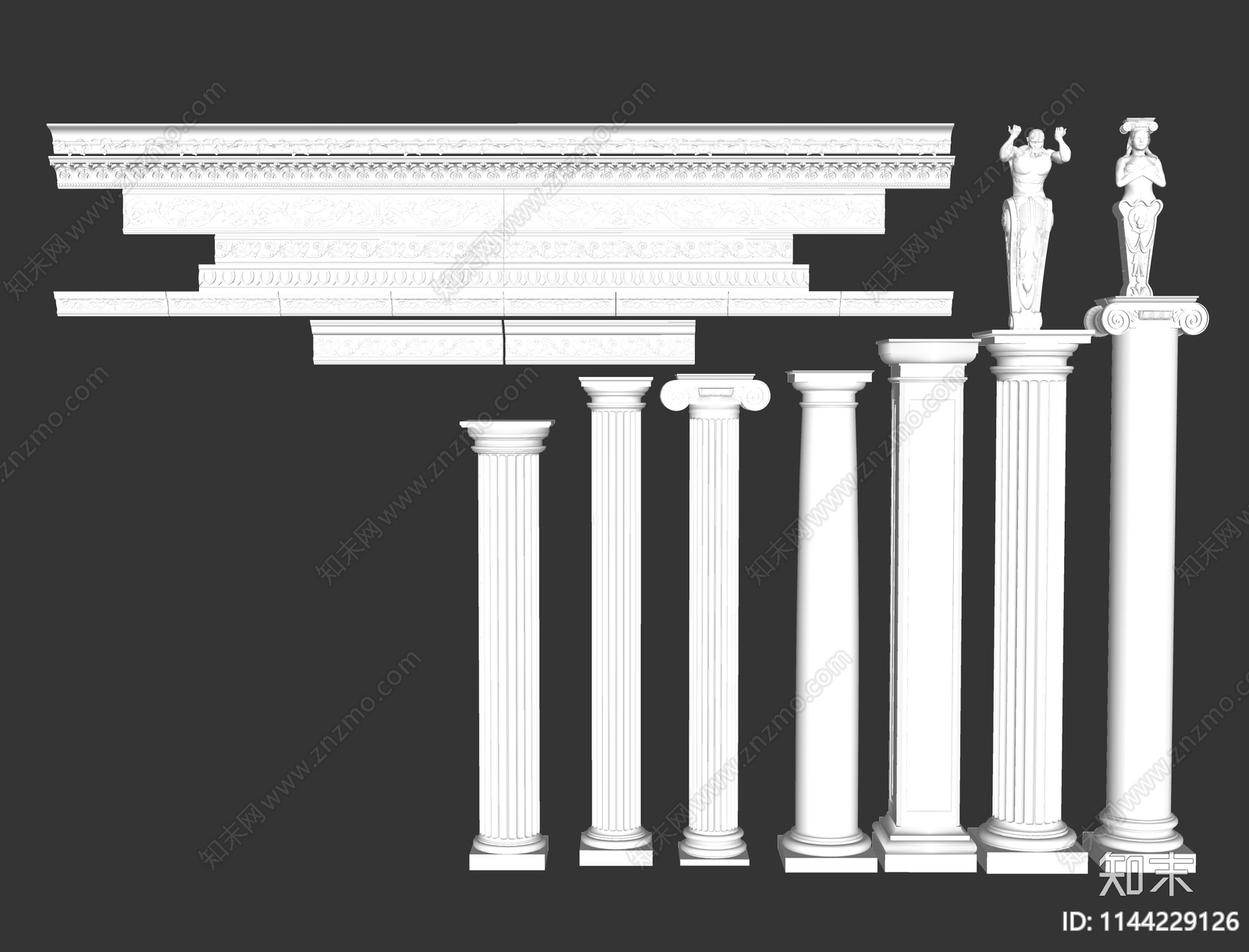 欧式罗马柱SU模型下载【ID:1144229126】