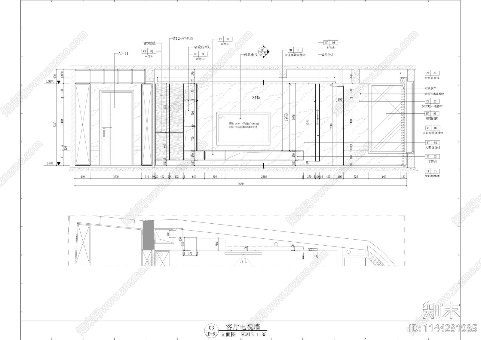 135㎡三房家装大平层室内cad施工图下载【ID:1144231985】