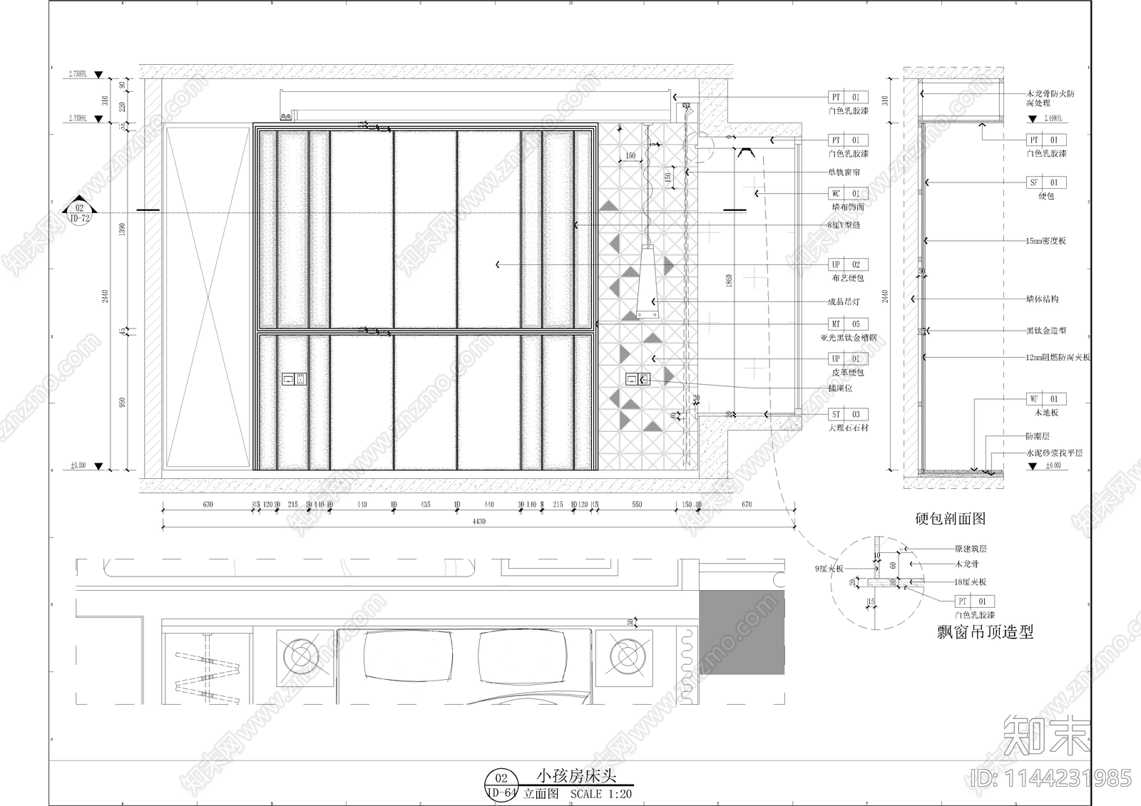 135㎡三房家装大平层室内cad施工图下载【ID:1144231985】