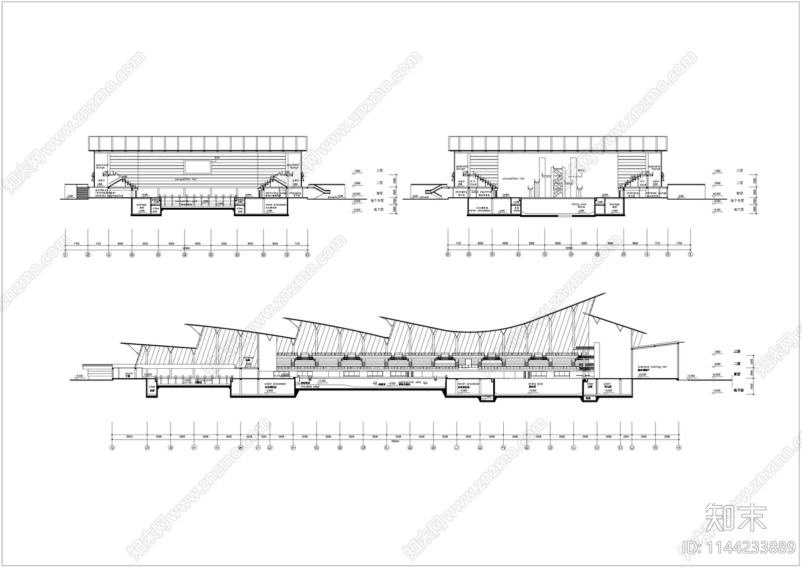 游泳馆建筑cad施工图下载【ID:1144233889】