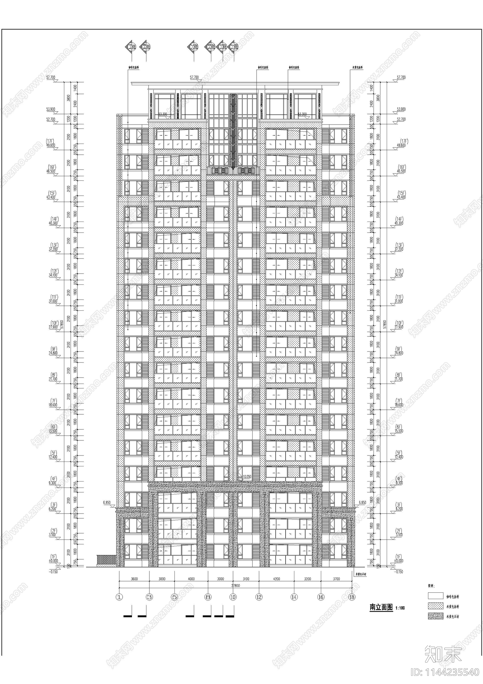 高层塔楼住宅建筑cad施工图下载【ID:1144235540】