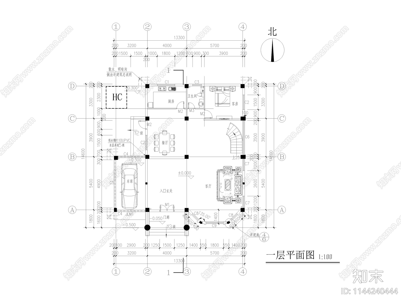 简欧别墅建筑cad施工图下载【ID:1144240444】