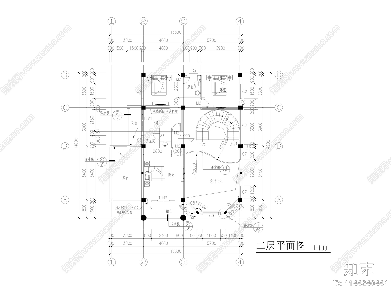 简欧别墅建筑cad施工图下载【ID:1144240444】