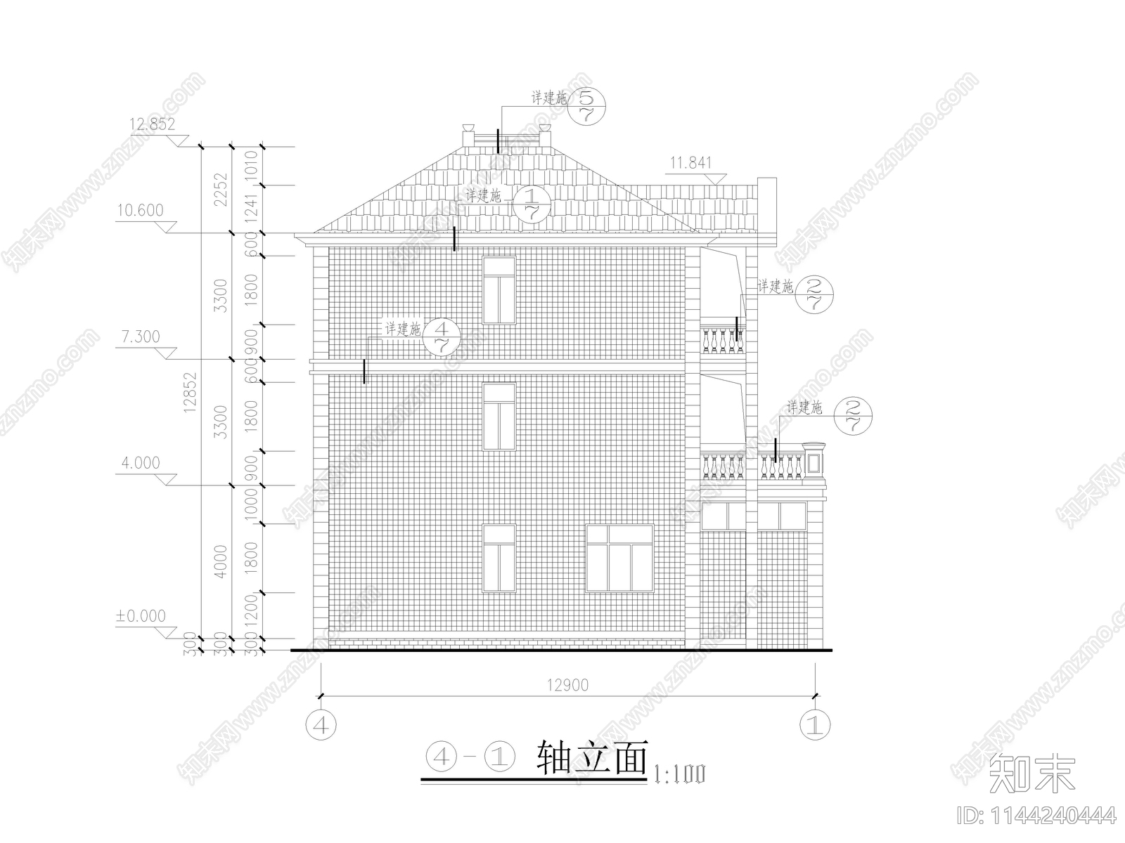 简欧别墅建筑cad施工图下载【ID:1144240444】