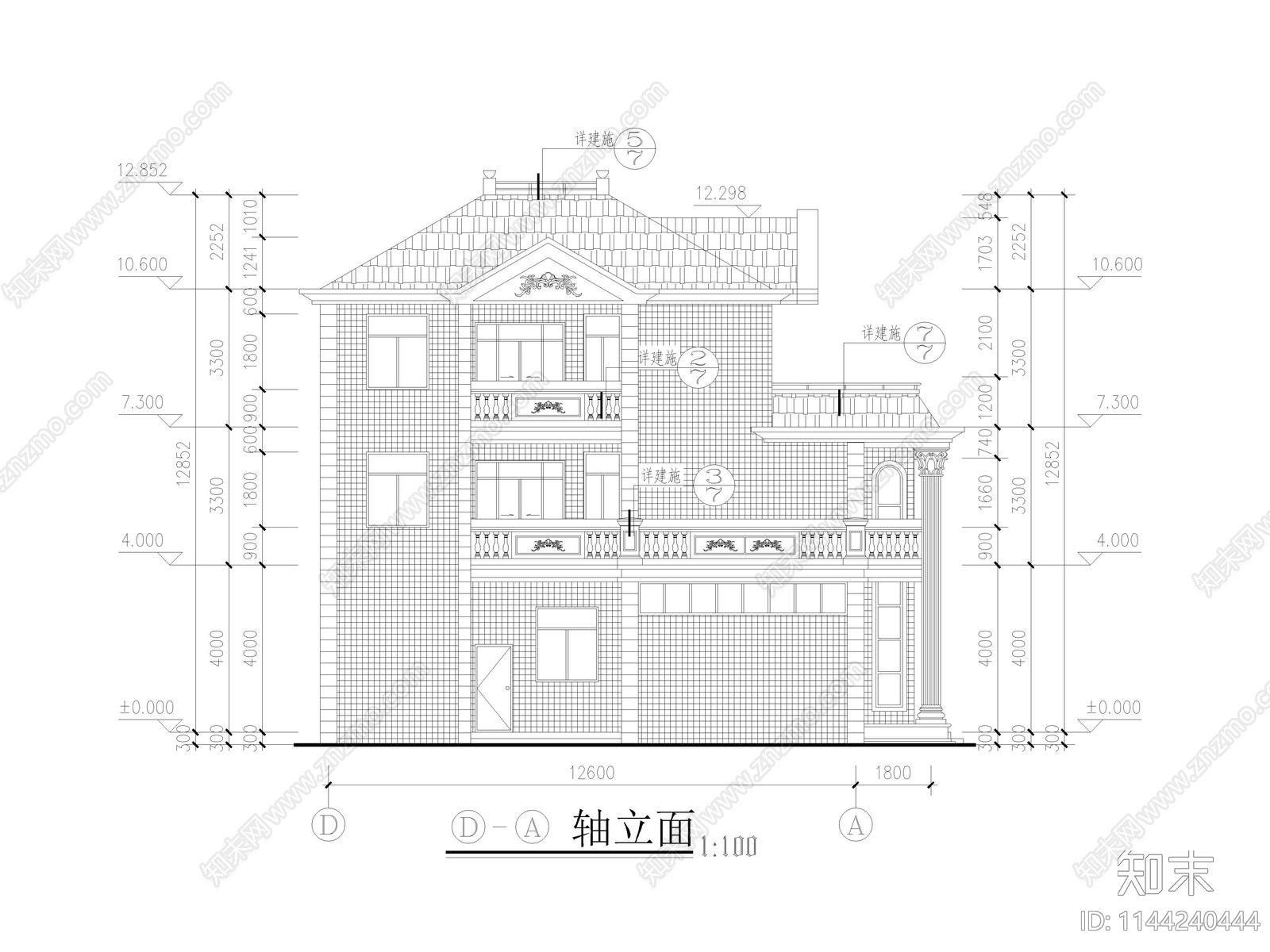 简欧别墅建筑cad施工图下载【ID:1144240444】