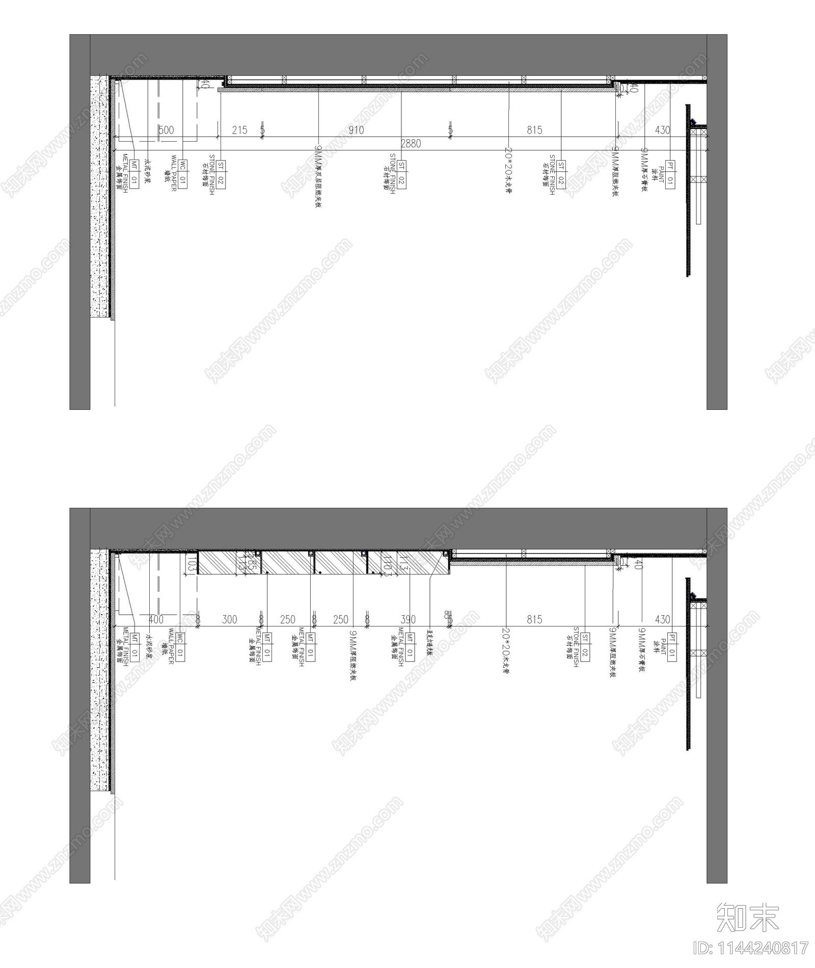 客厅背景墙节点cad施工图下载【ID:1144240817】