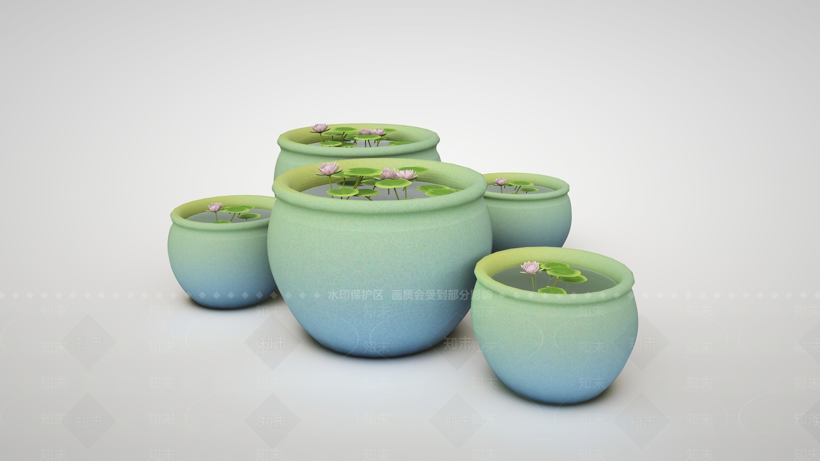 中式青绿陶瓷水缸SU模型下载【ID:1144247205】