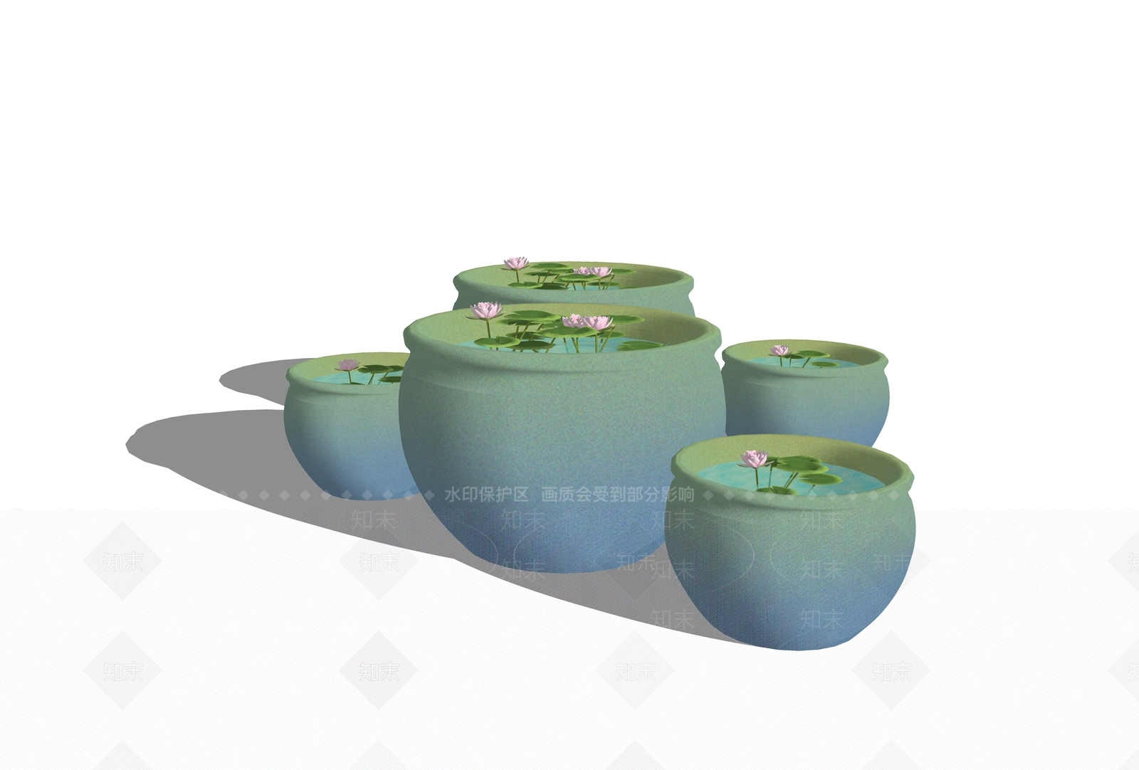中式青绿陶瓷水缸SU模型下载【ID:1144247205】