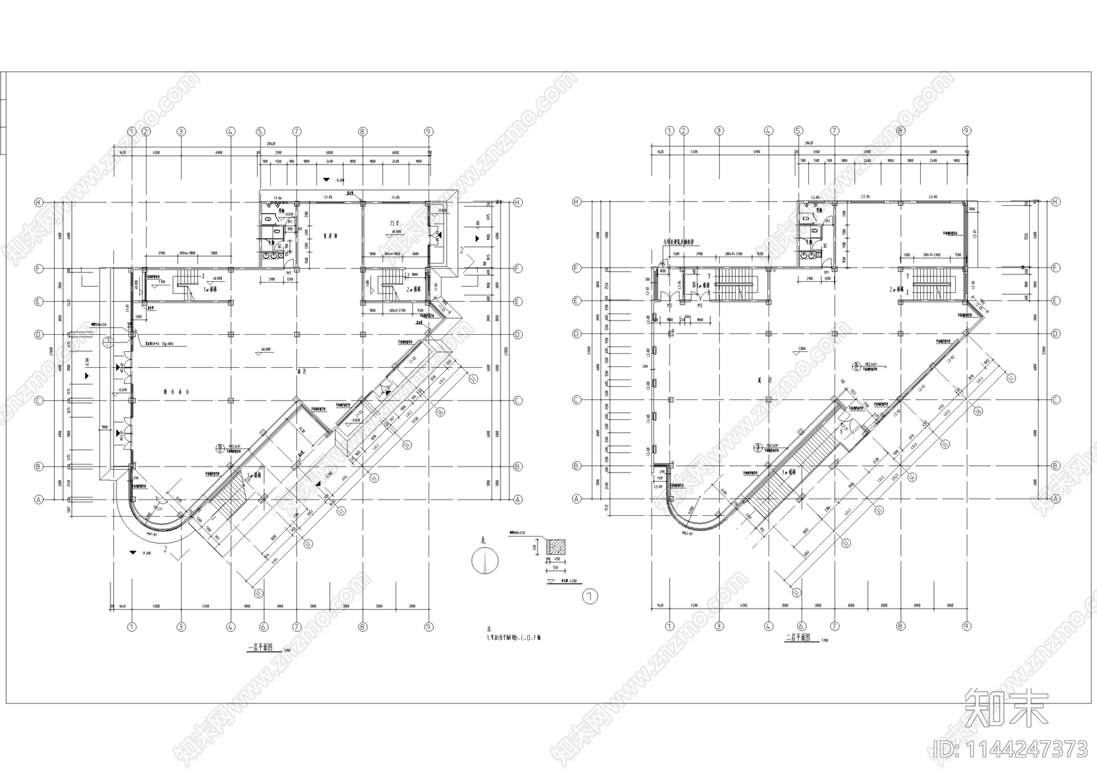 会所建筑cad施工图下载【ID:1144247373】