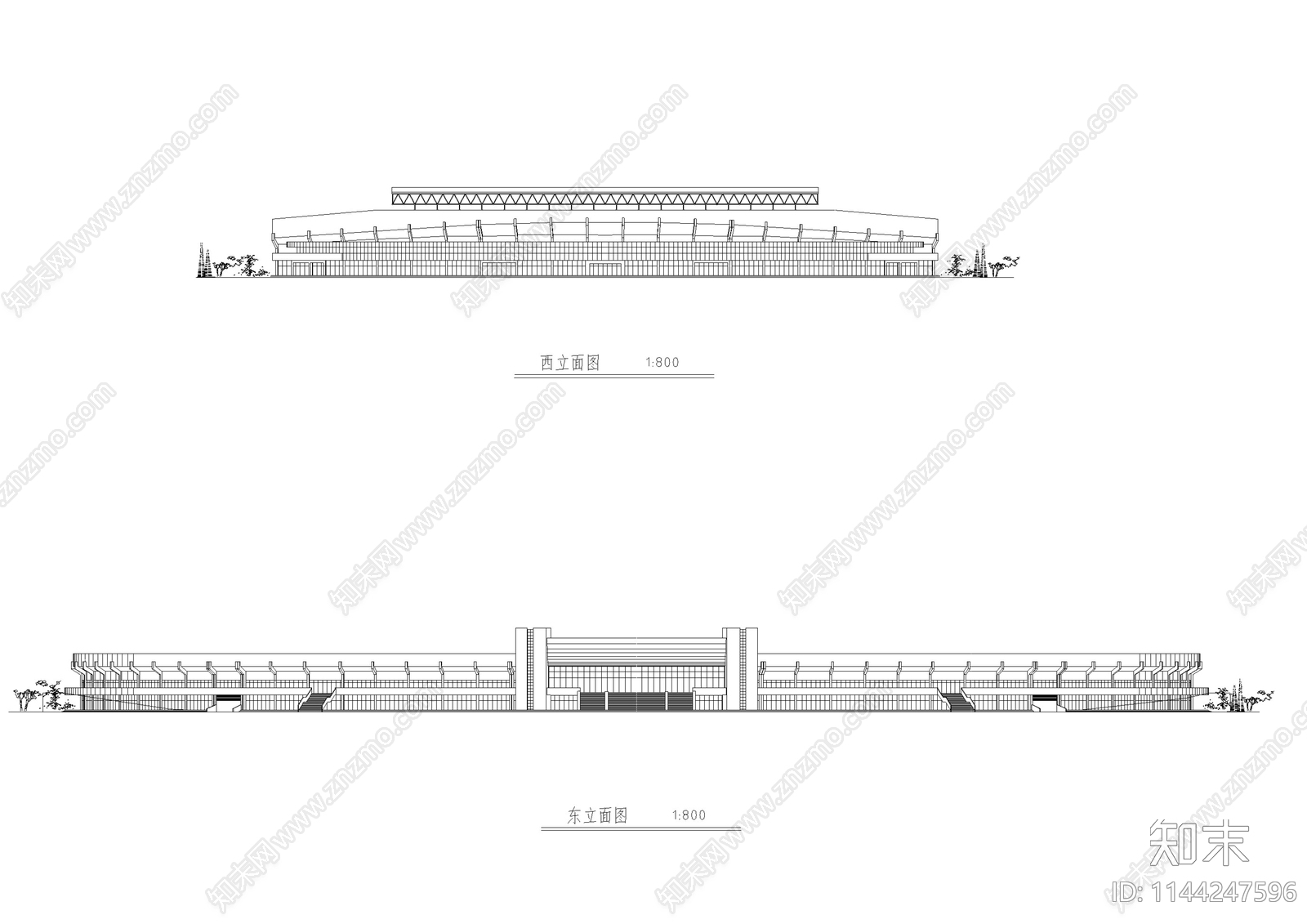 体育馆建筑cad施工图下载【ID:1144247596】