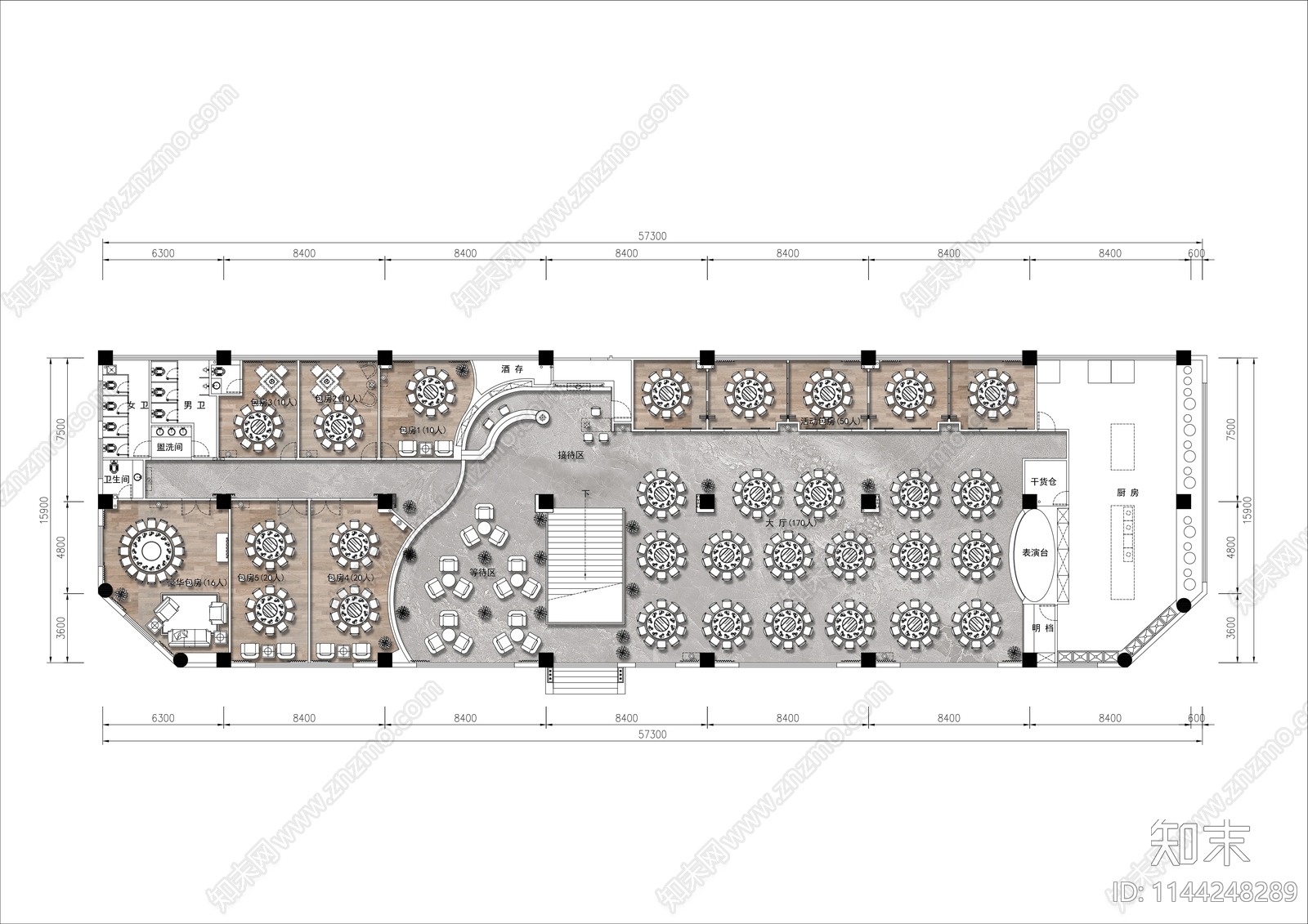 1000㎡火锅店平面布置图施工图下载【ID:1144248289】