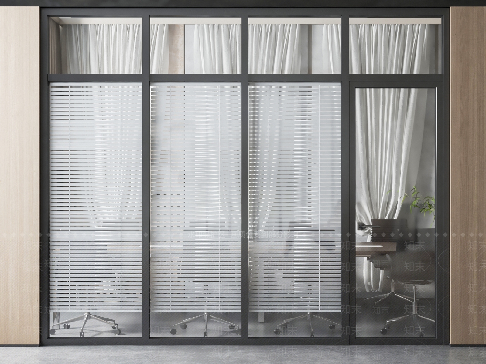 现代办公室百叶玻璃门3D模型下载【ID:1144248590】