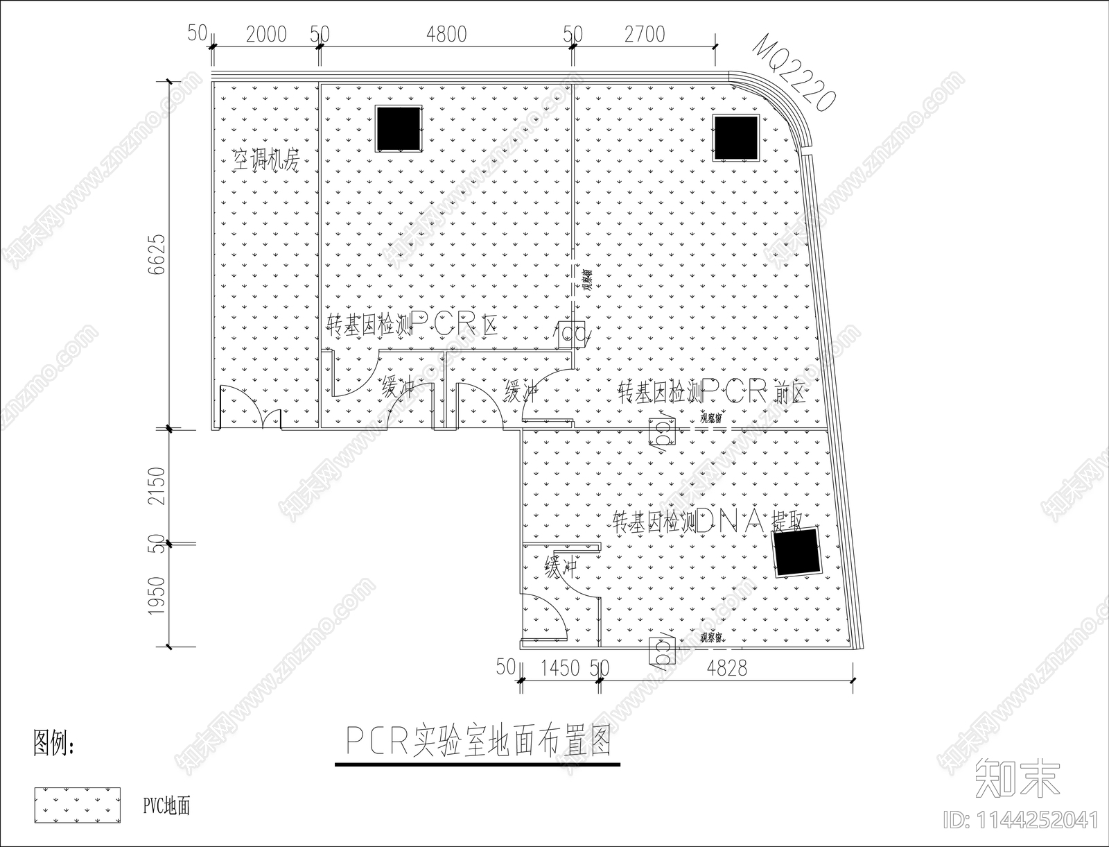 PCR净化实验室装修电气暖通系统cad施工图下载【ID:1144252041】