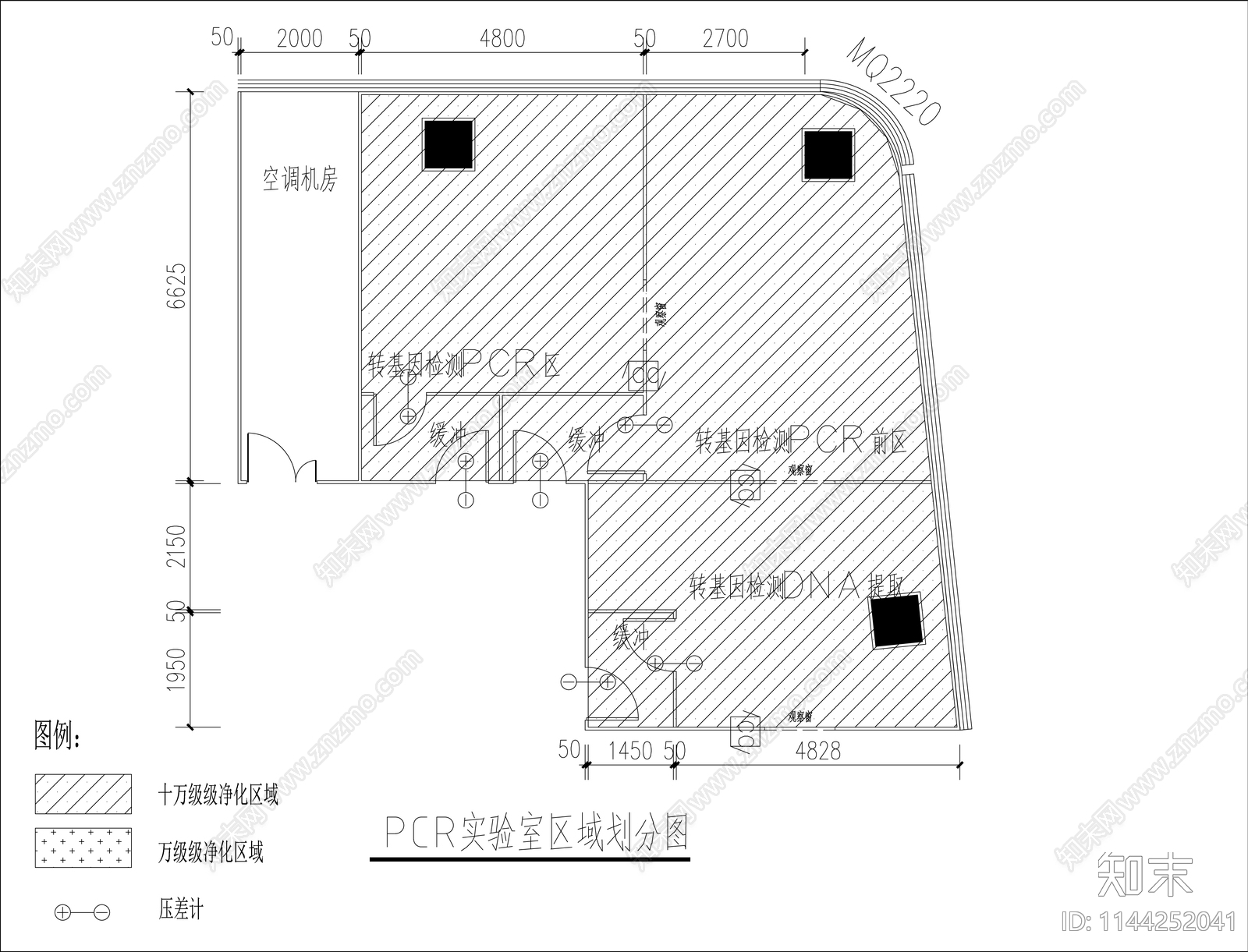 PCR净化实验室装修电气暖通系统cad施工图下载【ID:1144252041】