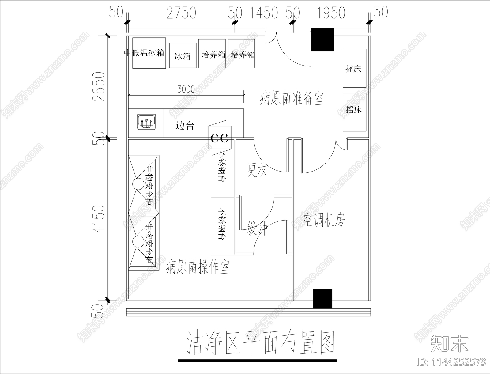 病原菌净化实验室装修电气暖通系统cad施工图下载【ID:1144252579】