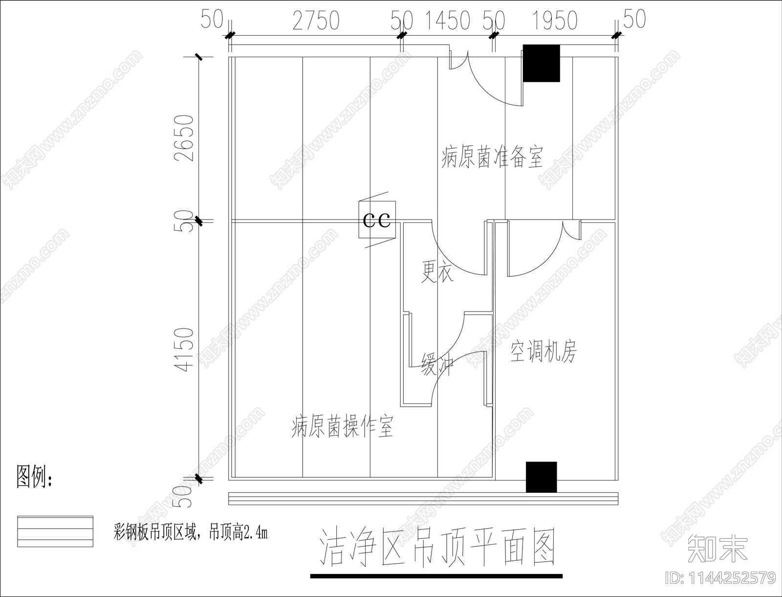 病原菌净化实验室装修电气暖通系统cad施工图下载【ID:1144252579】