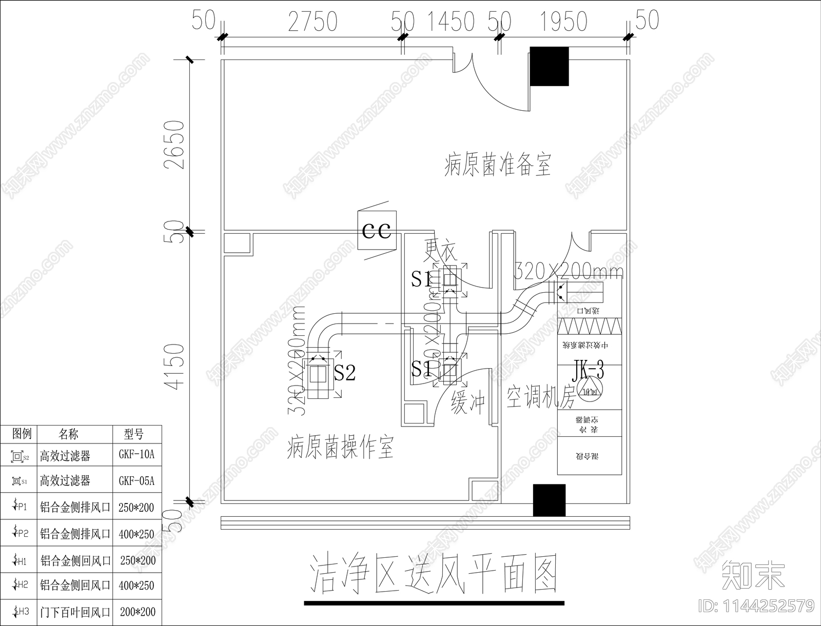 病原菌净化实验室装修电气暖通系统cad施工图下载【ID:1144252579】