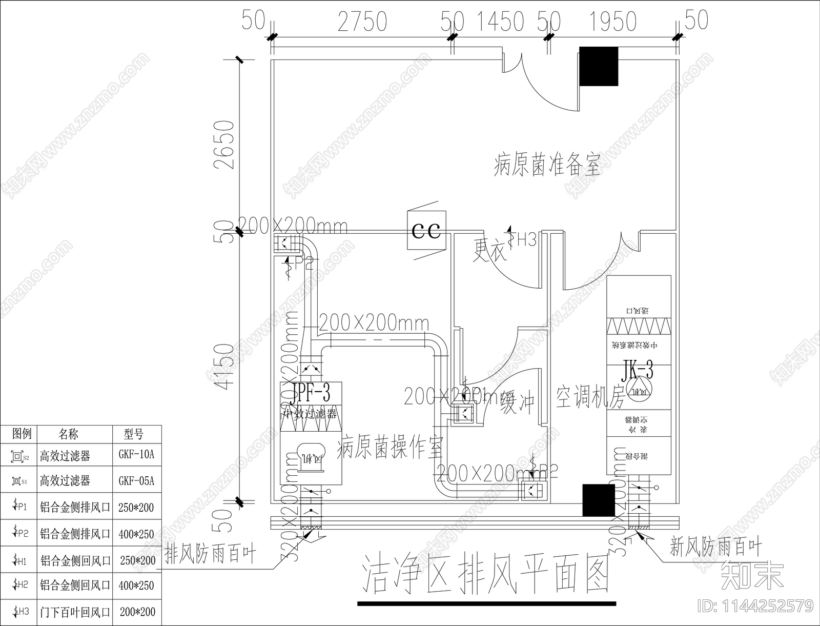 病原菌净化实验室装修电气暖通系统cad施工图下载【ID:1144252579】