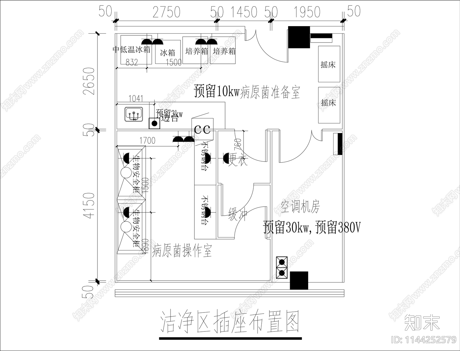 病原菌净化实验室装修电气暖通系统cad施工图下载【ID:1144252579】