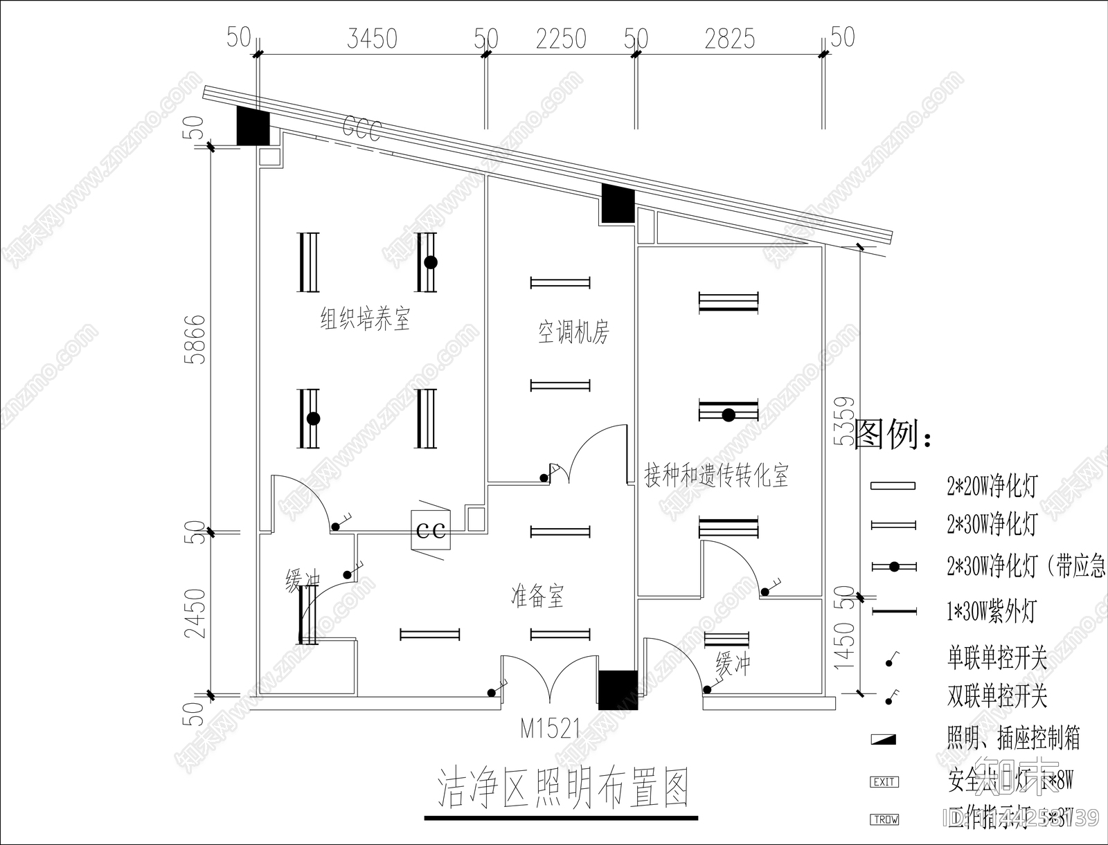 组织培养接种遗传转换净化实验室装修电气暖通cad施工图下载【ID:1144253139】