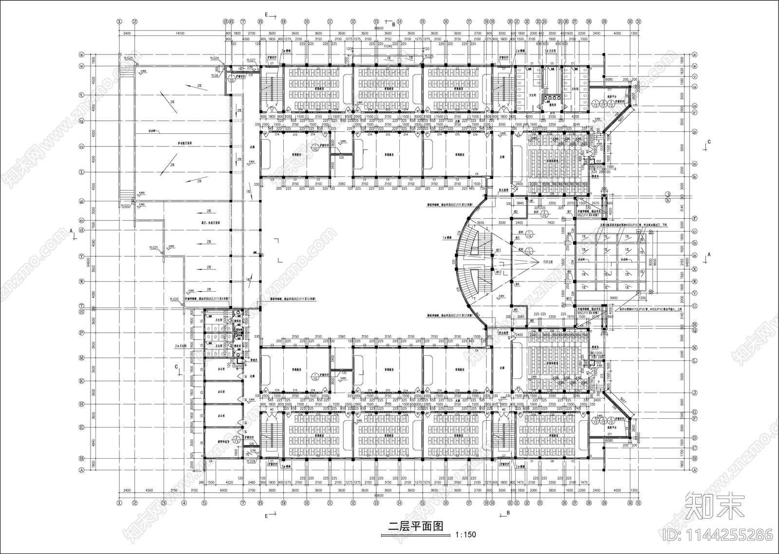 大学教学楼建筑cad施工图下载【ID:1144255286】