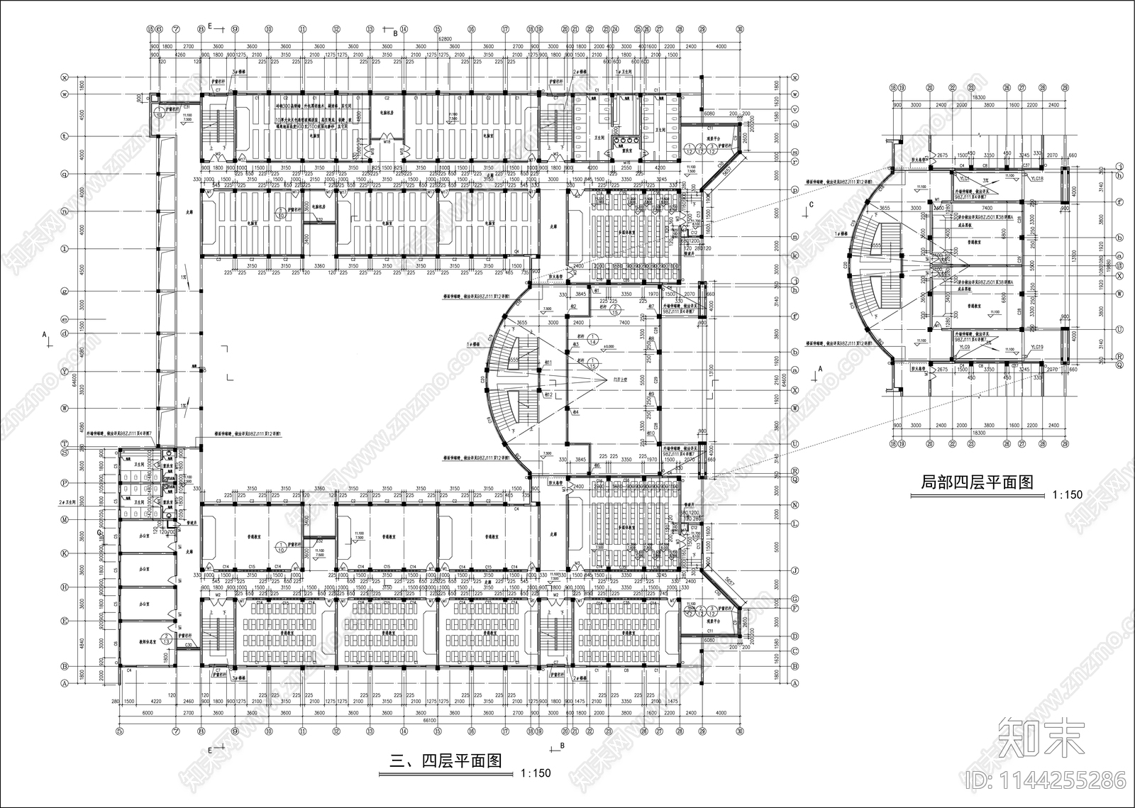 大学教学楼建筑cad施工图下载【ID:1144255286】