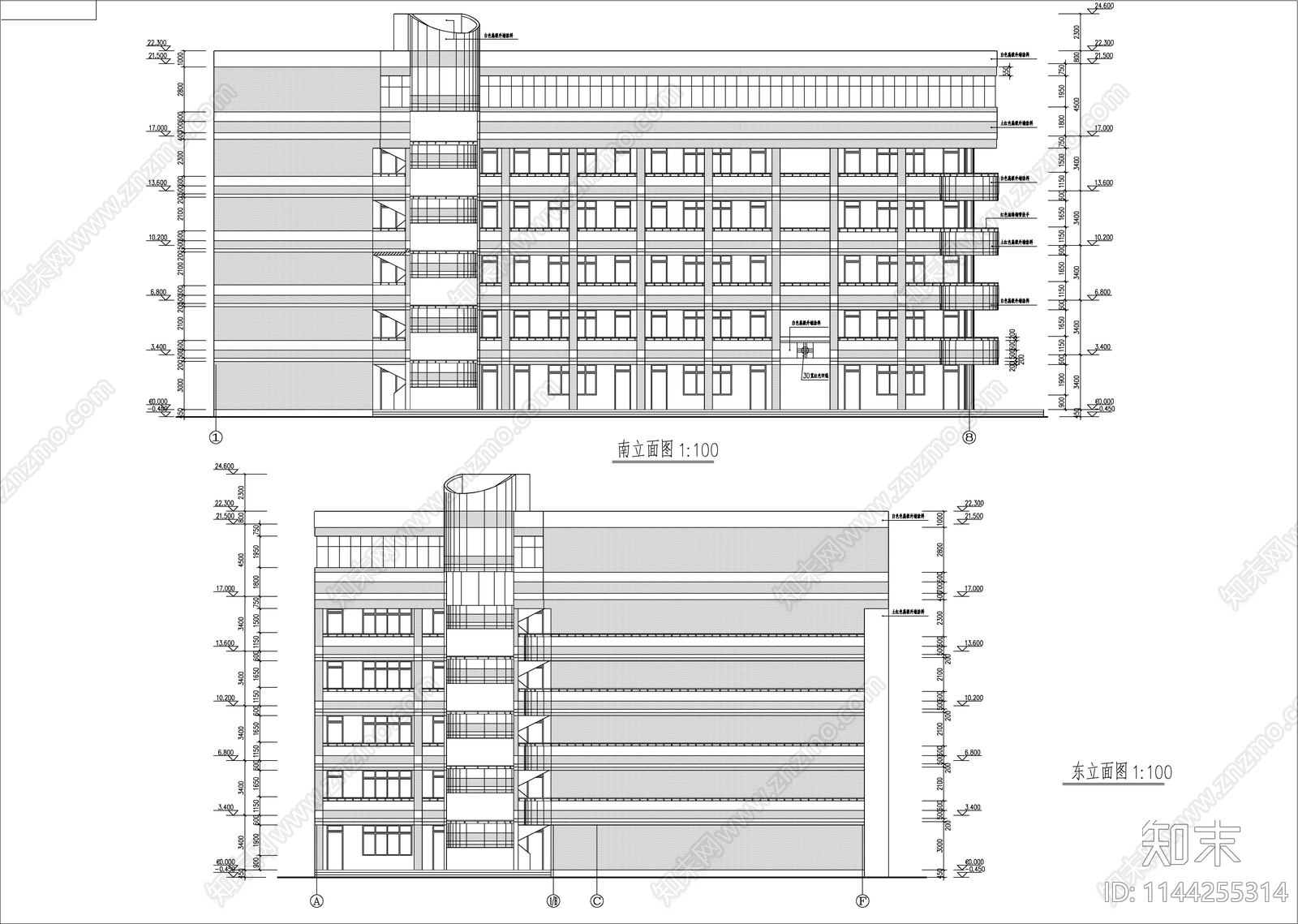 职校教学楼建筑cad施工图下载【ID:1144255314】