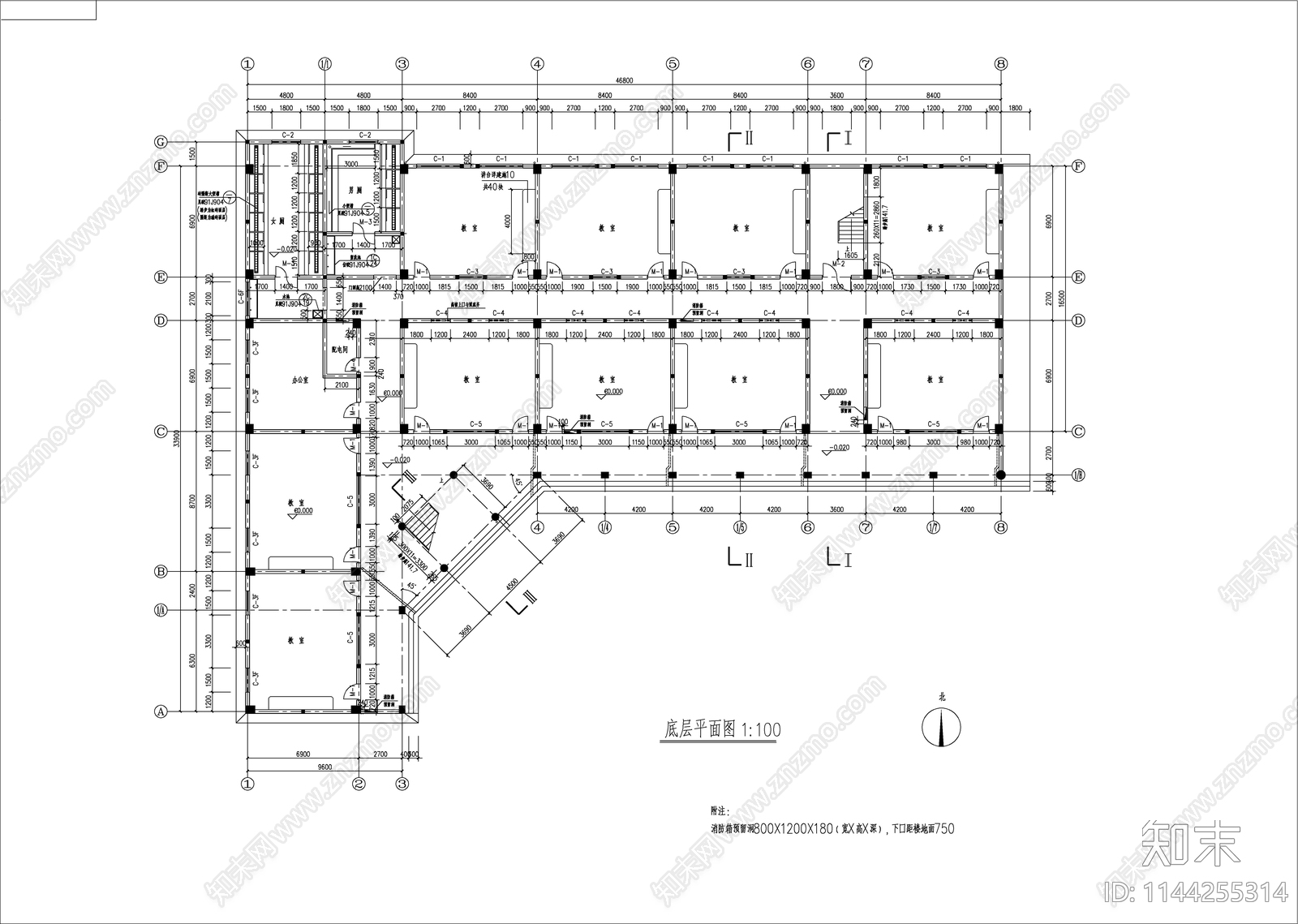 职校教学楼建筑cad施工图下载【ID:1144255314】