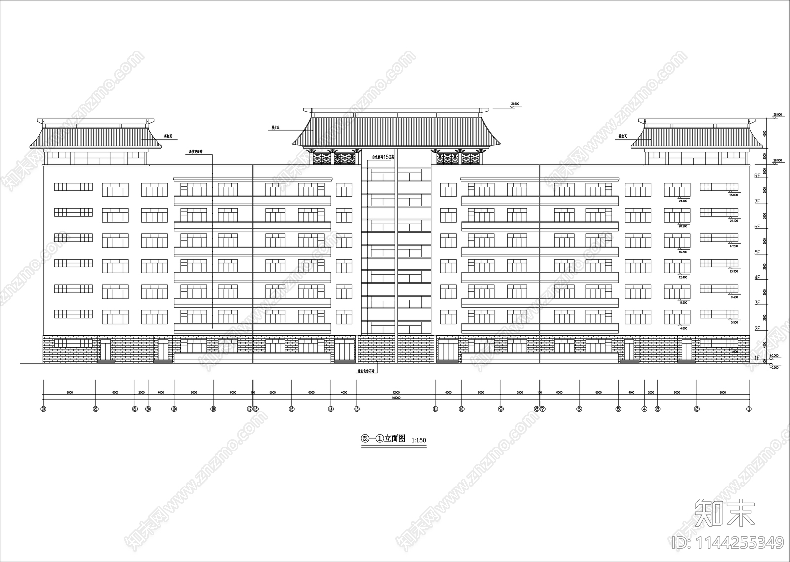 中式风教学楼建筑cad施工图下载【ID:1144255349】