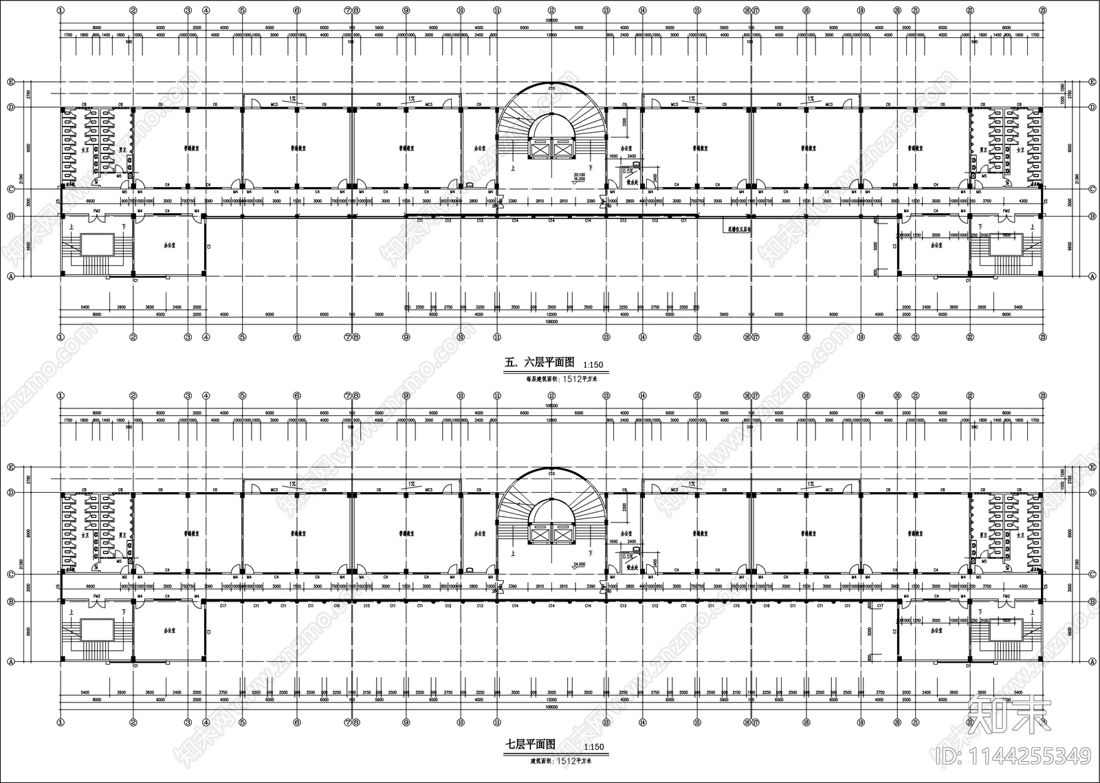 中式风教学楼建筑cad施工图下载【ID:1144255349】