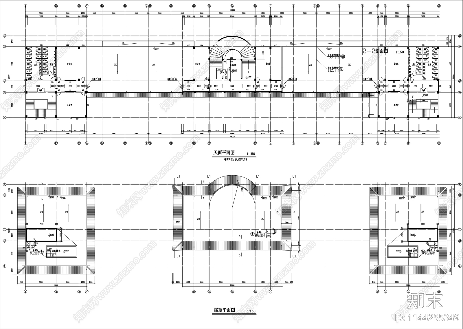 中式风教学楼建筑cad施工图下载【ID:1144255349】