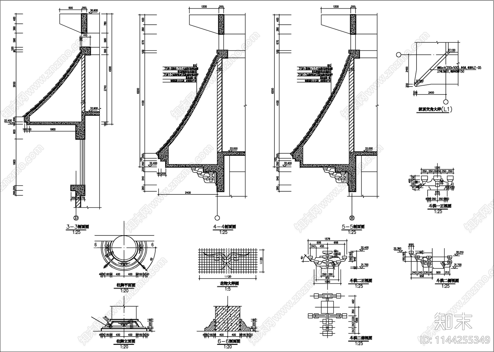 中式风教学楼建筑cad施工图下载【ID:1144255349】